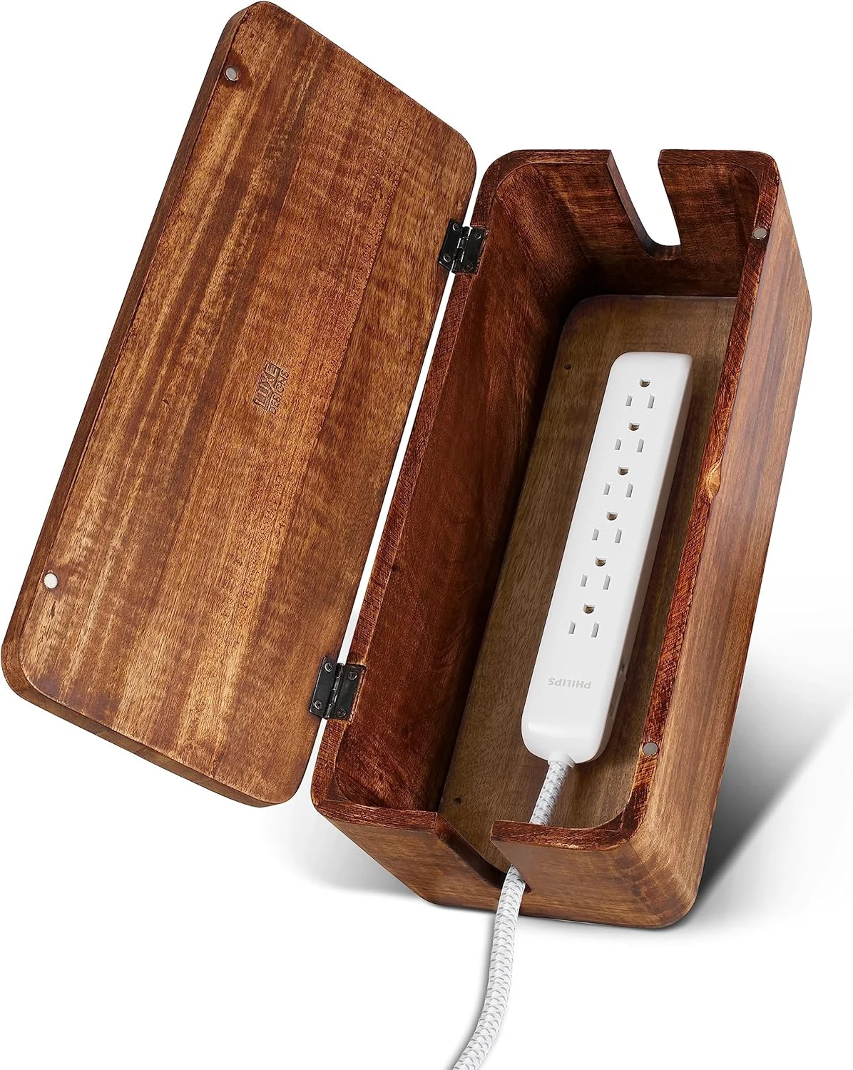 Luxe Designs Large Cable Management Box (Mango Wood cord hider)