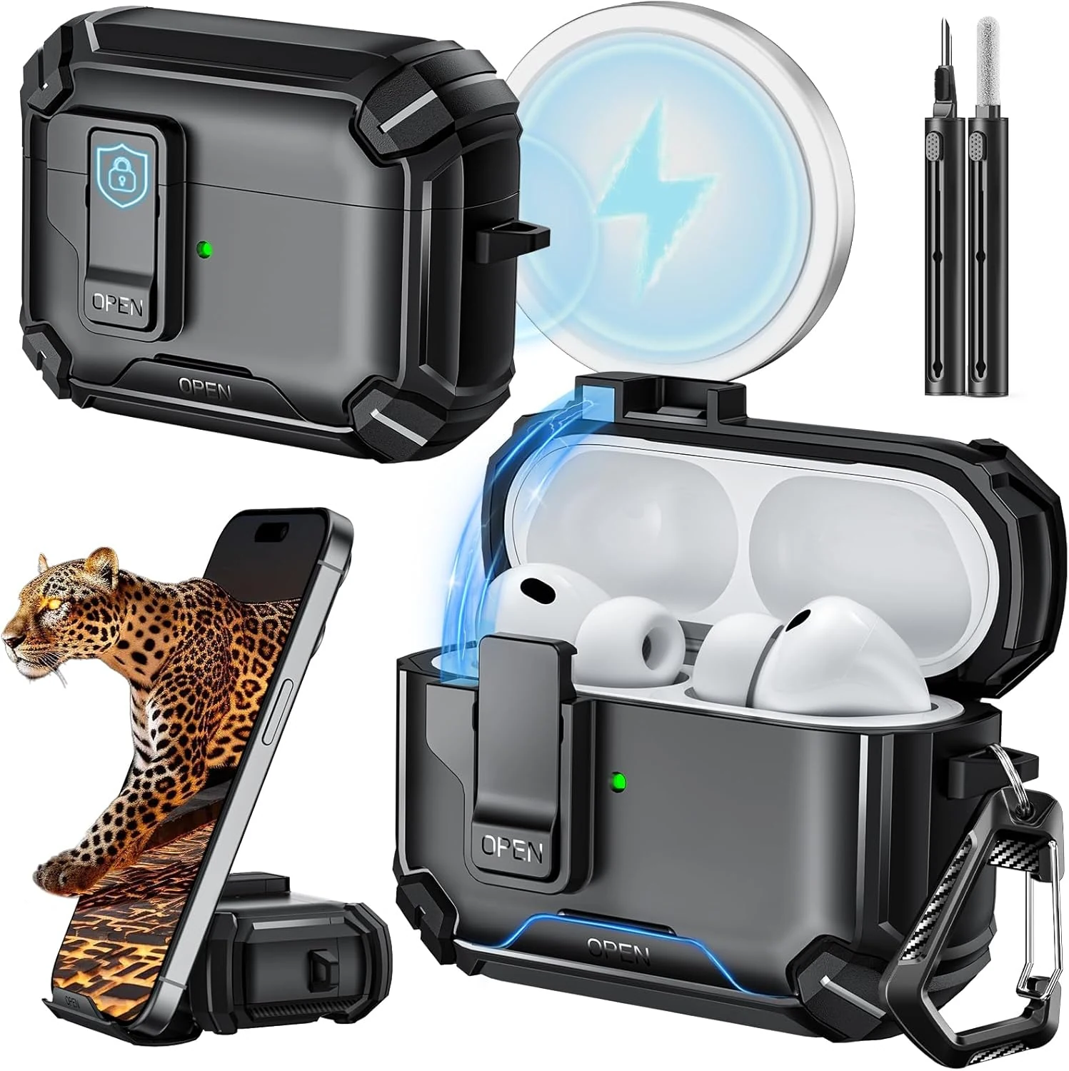 Inesore for AirPods Pro 3 Case (2025) with Phone Stand & Cleaning Kit