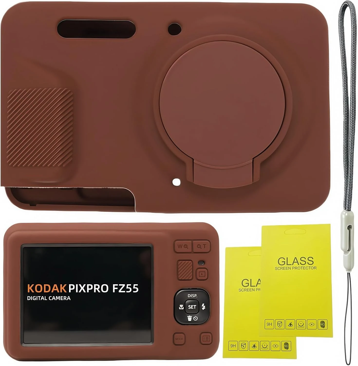Case for Kodak PIXPRO FZ55 (Brown) soft silicone protective case with removable lens cover