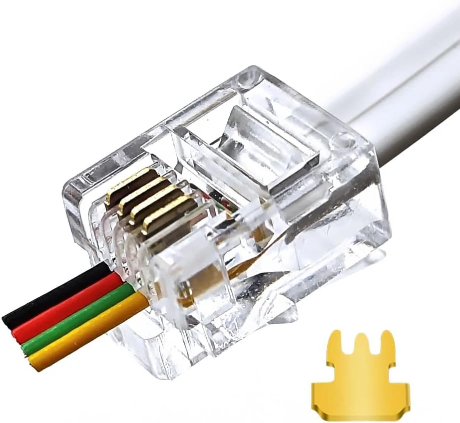 RJ11 6P4C Pass Through Connectors (25 Pieces Pack) Telephone Line Cable Wire Male Plug, AV00501
