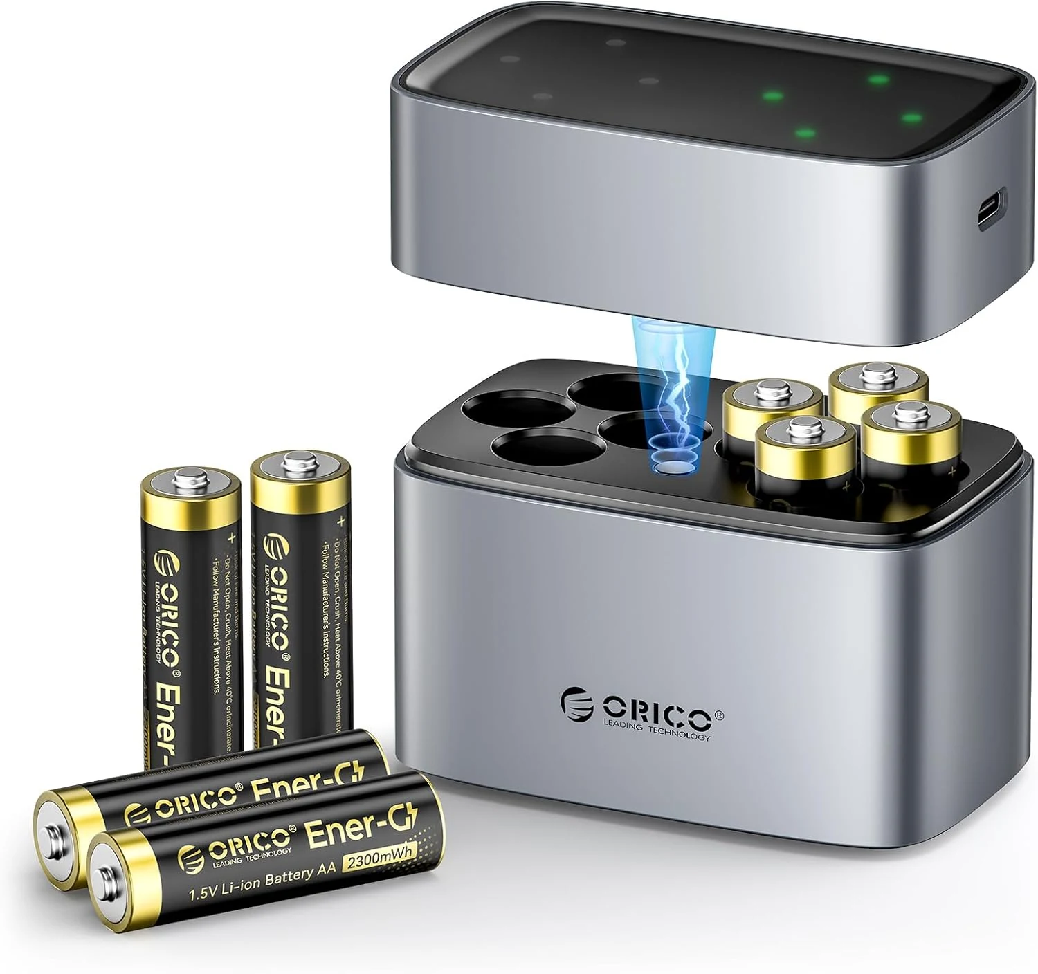 ORICO Rechargeable AA Lithium Batteries with Charger (8 Pack, 1.5V)