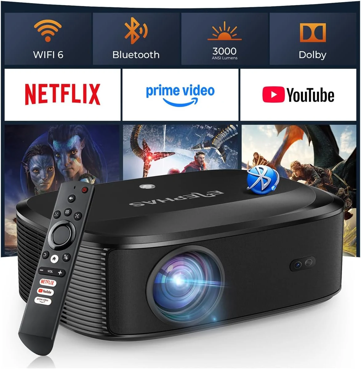 ELEPHAS 4K Projector with WiFi and Bluetooth (W1K)