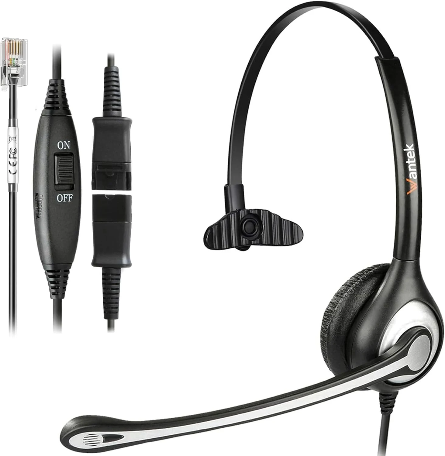 Wantek Yealink Phone Headset with Quick Disconnect Cord, RJ9 Office Telephone Headsets with Mic Noise Cancelling