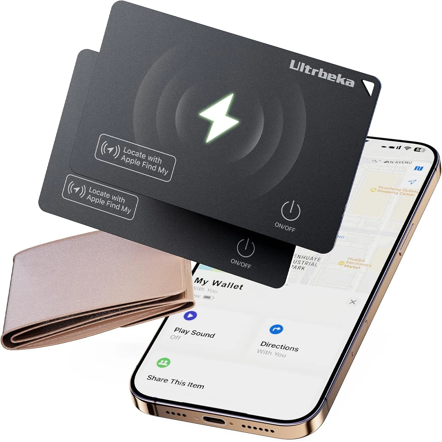 Ultrbeka Wallet Tracker Slim Card Tracker, 0.094in Rechargeable Bluetooth Tracker for Wallets (Apple Find My, iOS Only)