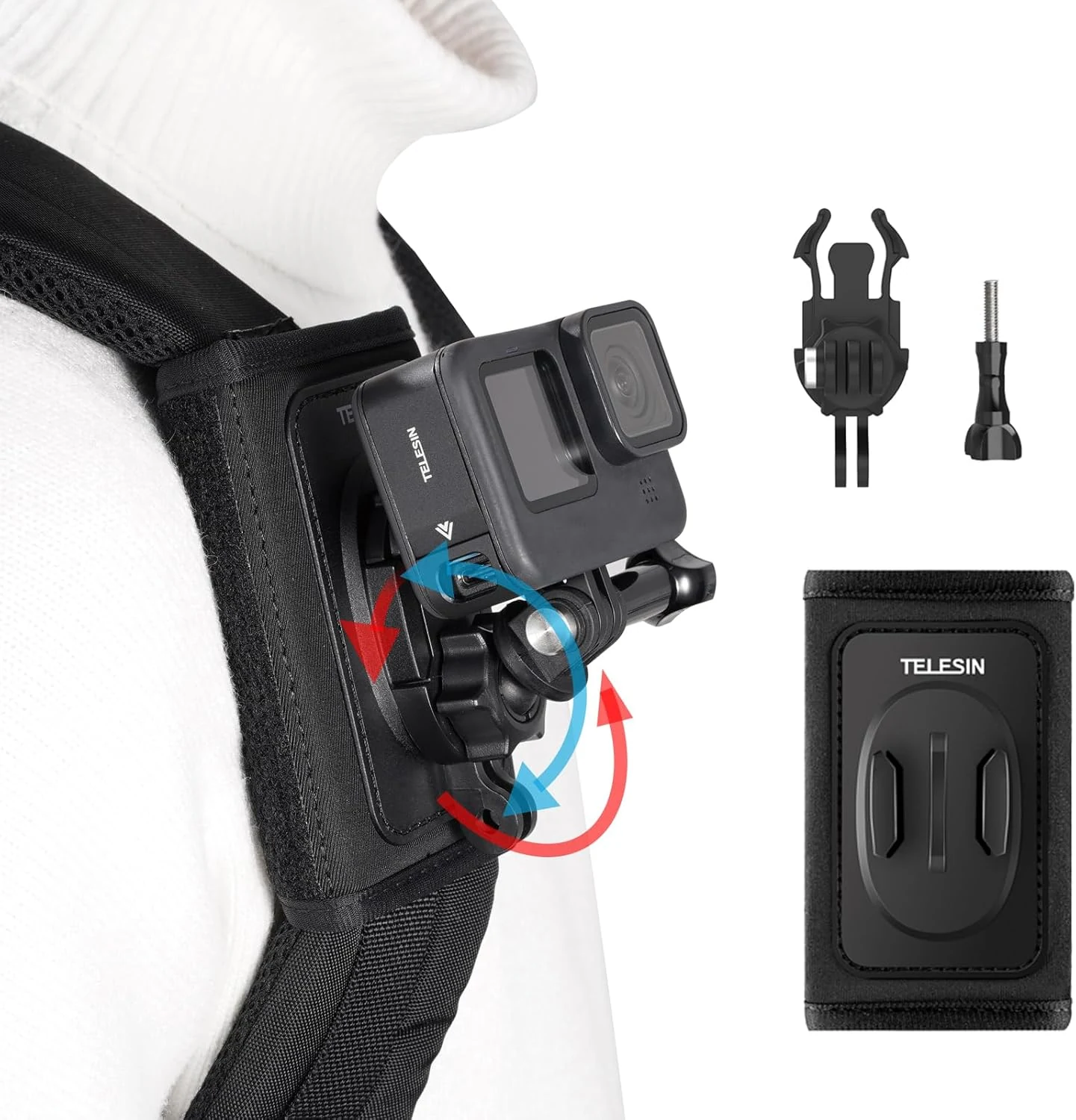 TELESIN 360 Backpack Mount Shoulder Strap Clip Holder Quick Release Adapter Base