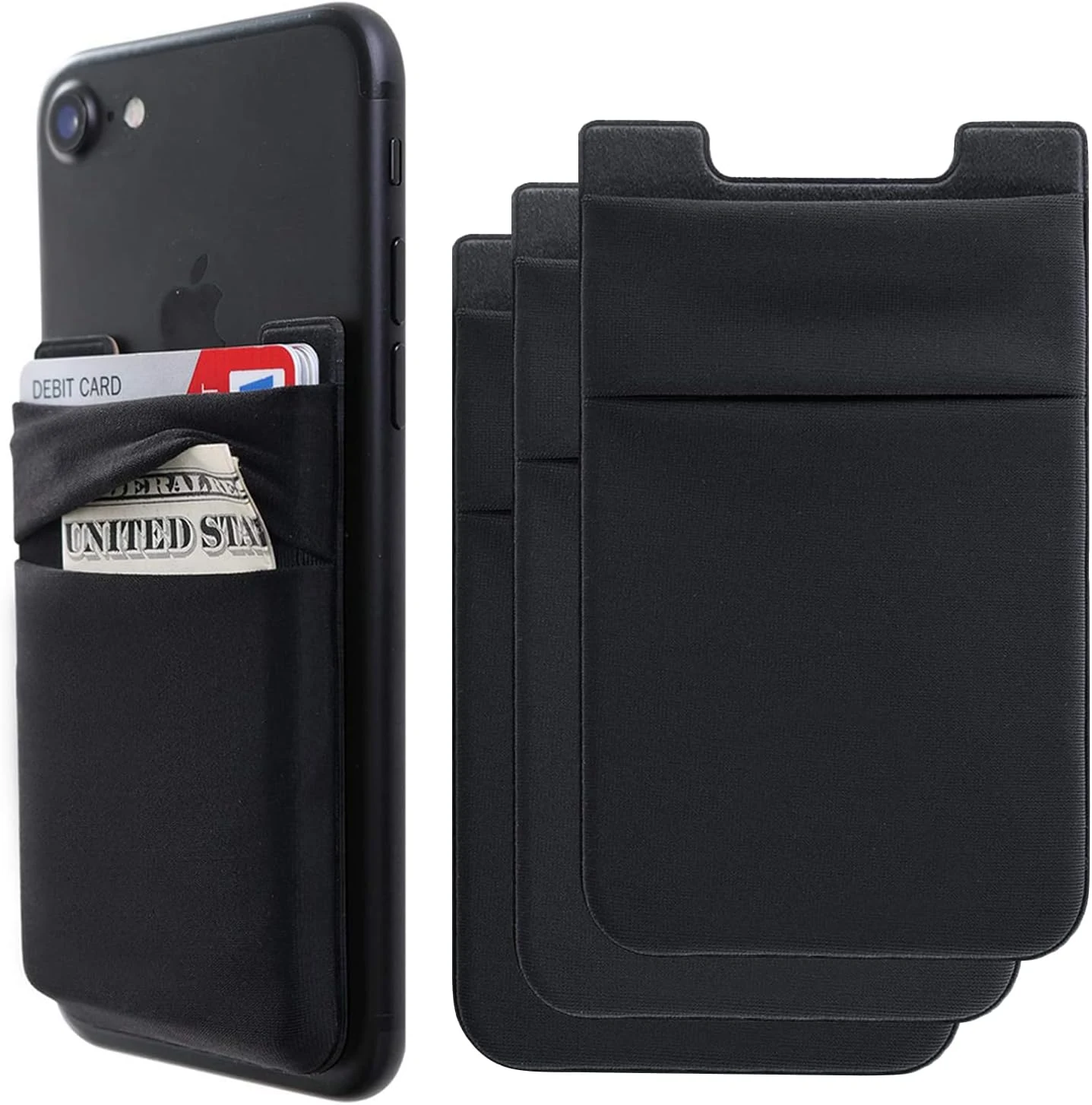 Hoblaze Phone Card Holder Stretchy Wallet Pocket Credit Card ID Case Pouch Sleeve Adhesive Sticker (3-Pack, Black)