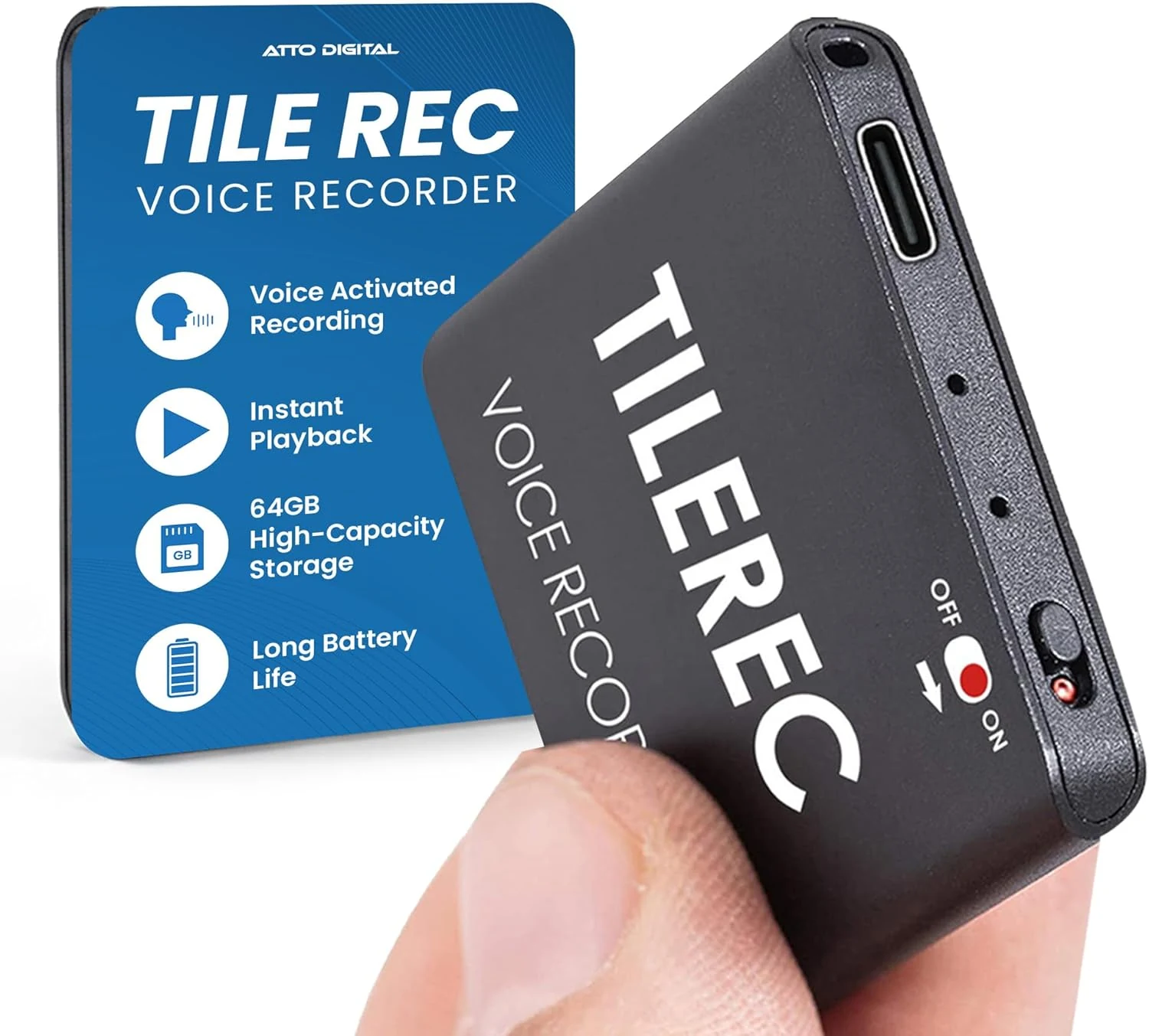TileRec Voice-Activated Audio Recorder – 64GB Digital Dictaphone with Playback