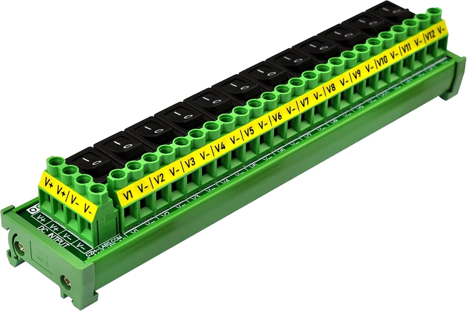 DIN Rail Mount 12 Channel Rocker Switch DC Power Distribution Strip Module