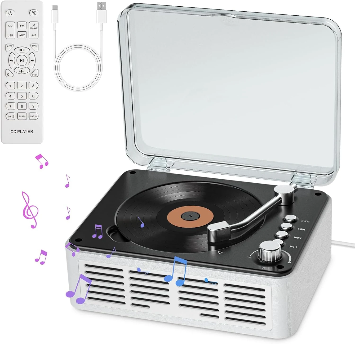 Gueray CD Player with Speakers HiFi Stereo Sound for Home, Bluetooth Retro Wood Nostalgic CD Music Players FM Radio with Remote Control