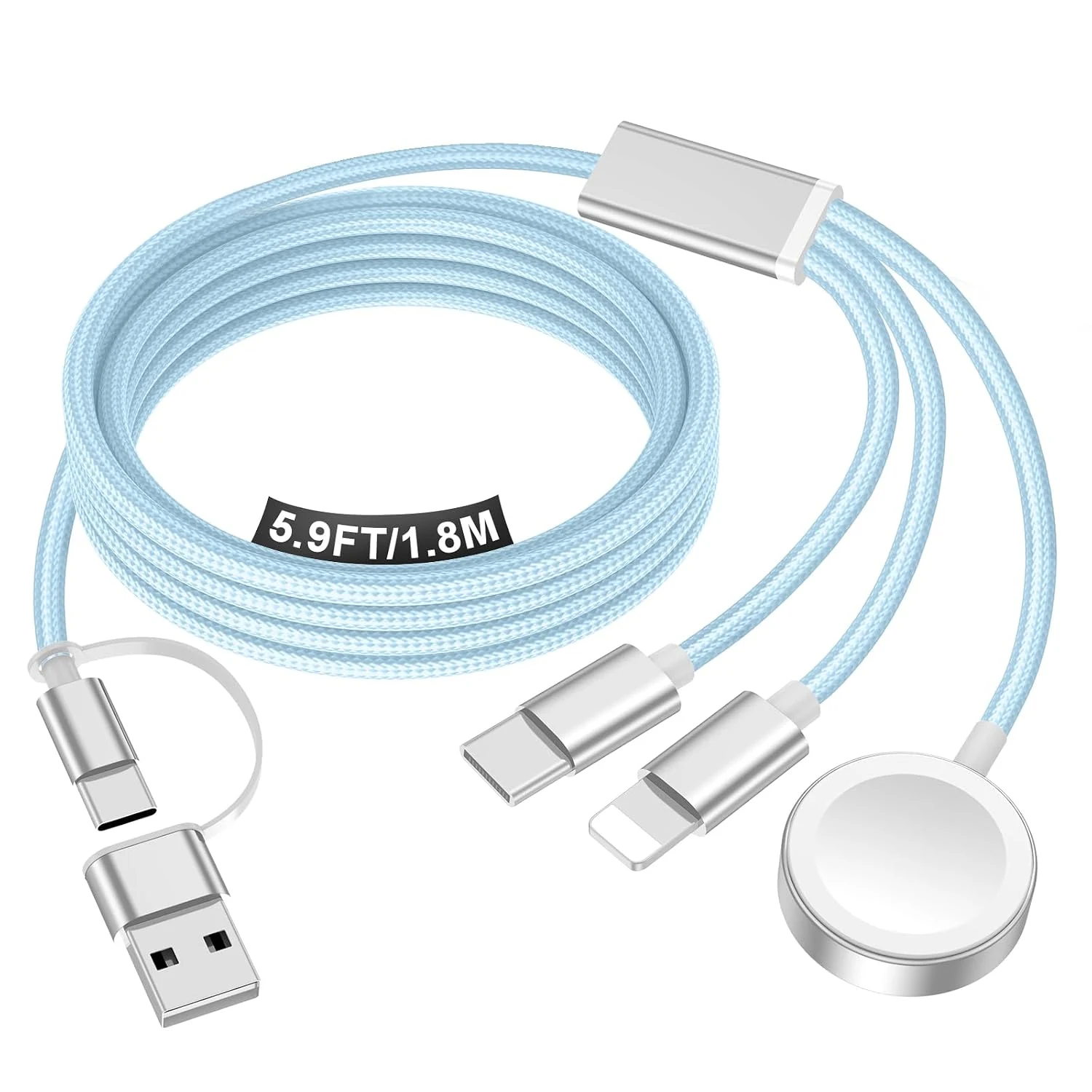 Travel Essentials for Apple Watch Charger,iPhone Charger,3 in 2 Type C/Lightning/Magnetic Travel Charging Cable,Portable Multi Charging Cable for Apple Watch, iPhone 17‑11,Samsung S26,Car,iPad-6FT