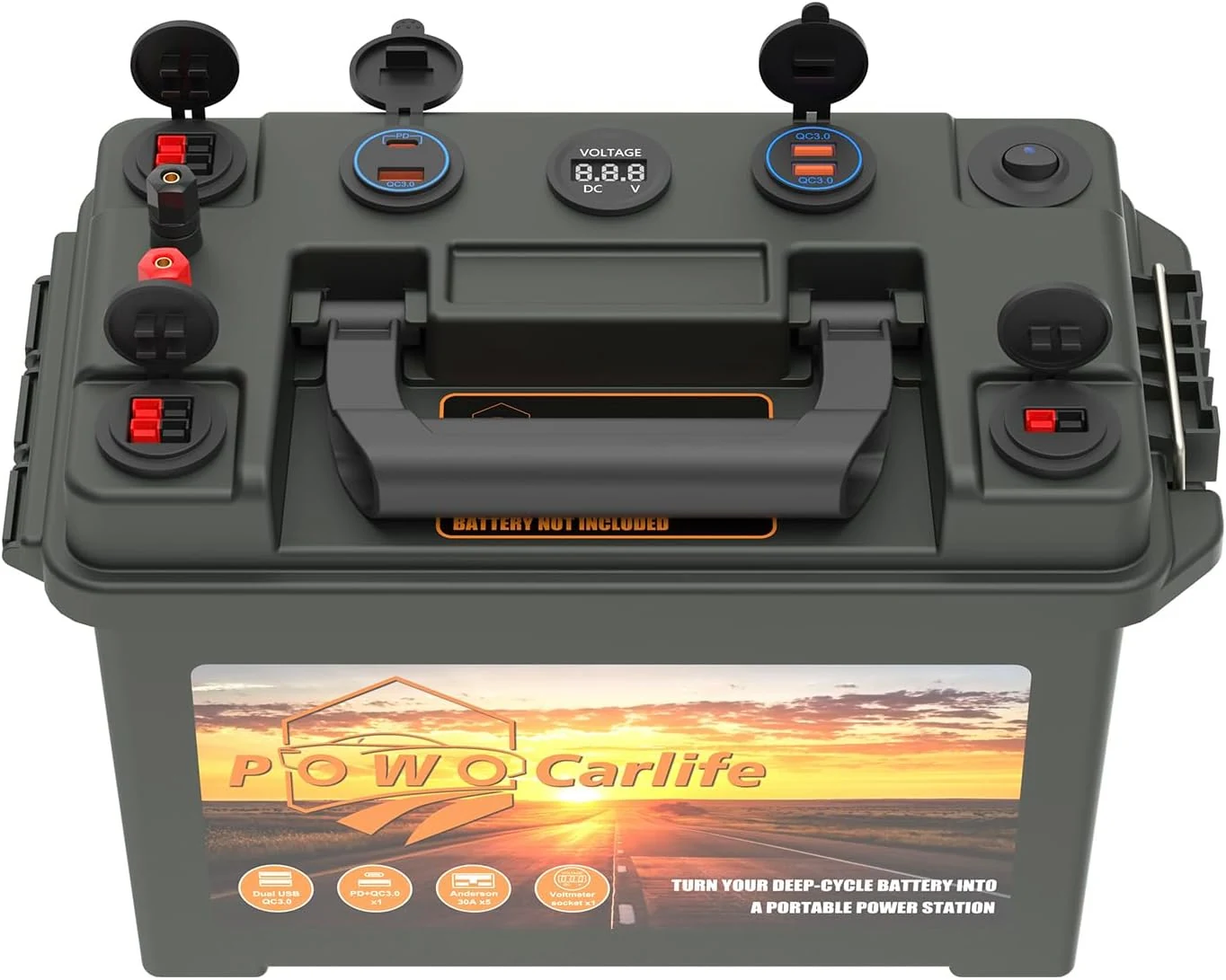 Battery Box for 30Ah/20Ah/10Ah, Waterproof Battery Box with Anderson Plug and Dual QC3.0