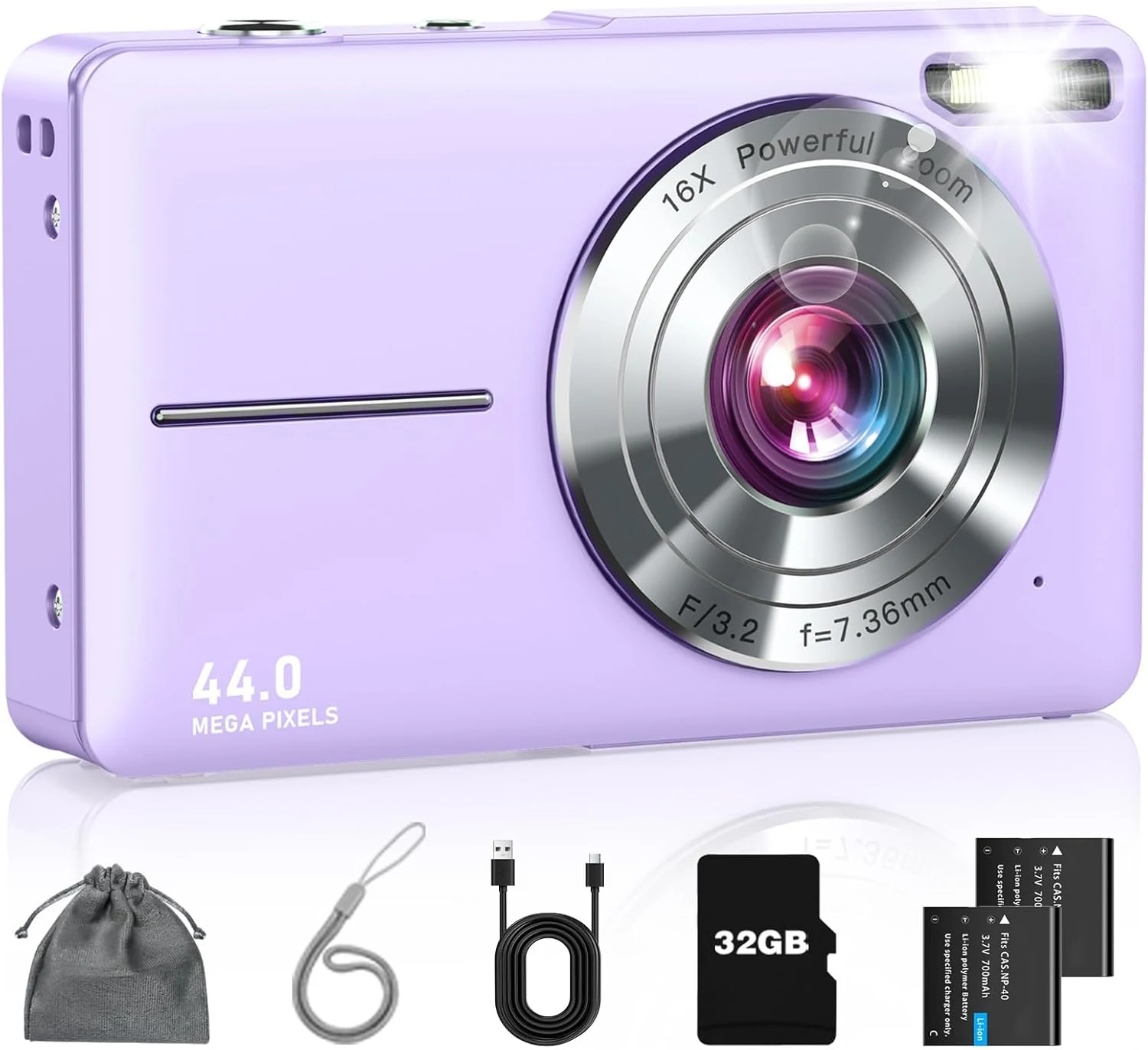 Lecran Digital Camera, FHD 1080P Point and Shoot Camera for Kids Teens Starters (Purple)