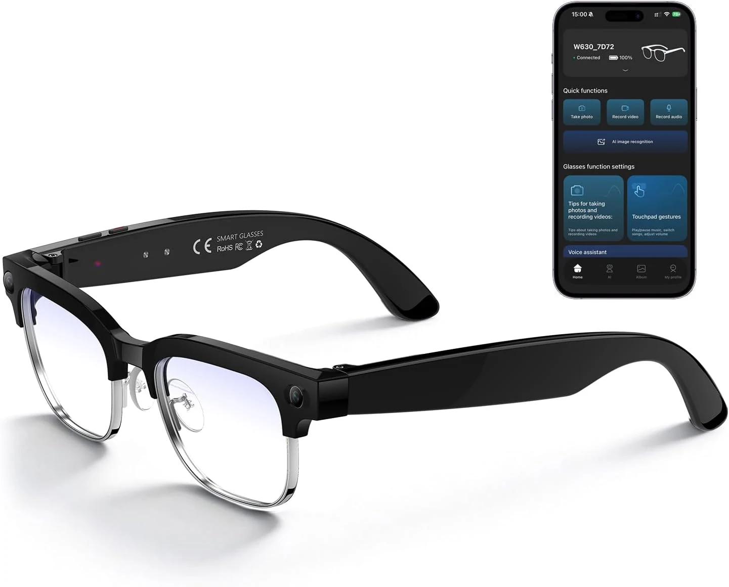 KWENRUN AI Smart Glasses with 8MP Camera, 1080P Video & HD Photo