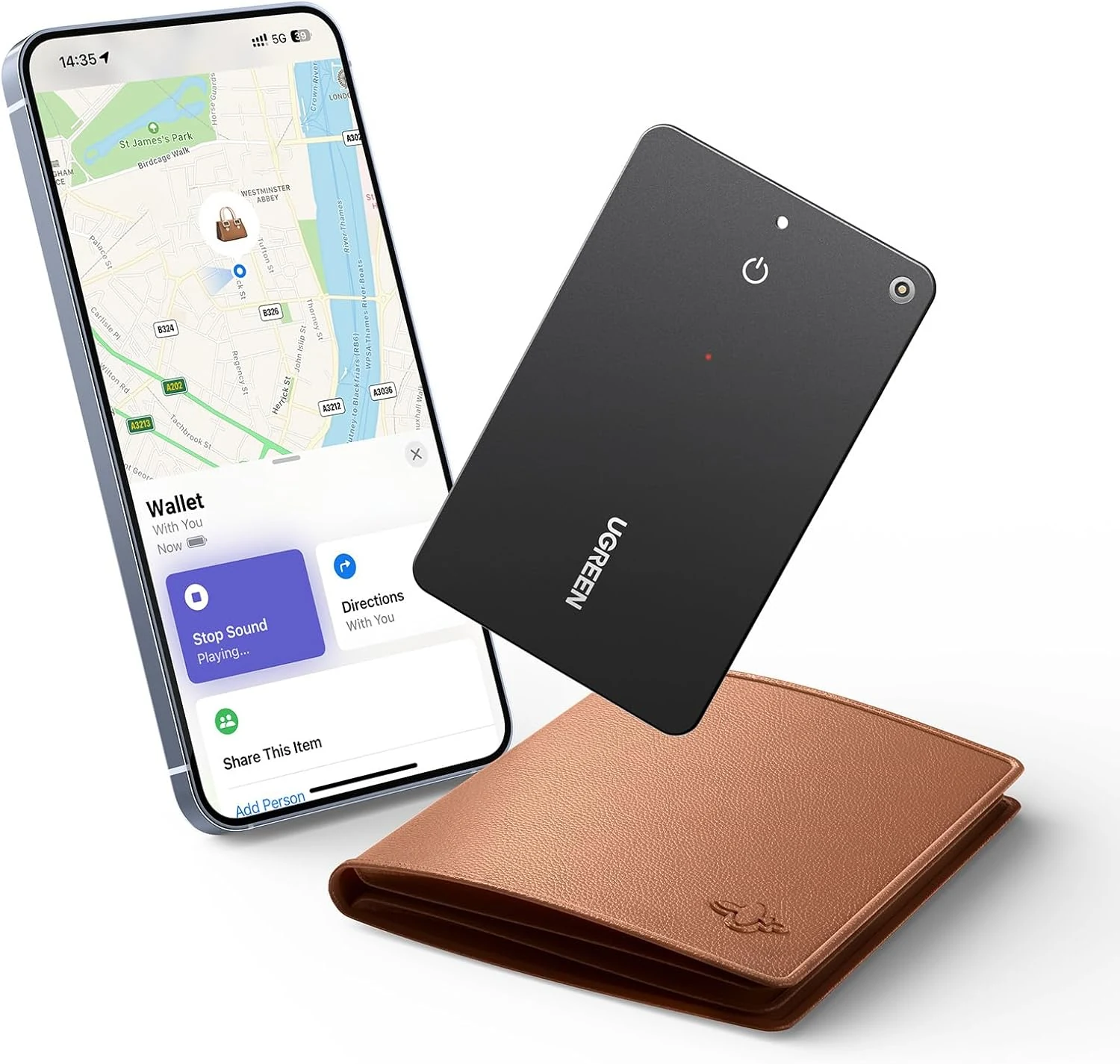 UGREEN FineTrack Slim Wallet Tracker Card (iOS Only), Bluetooth Tracker Card Finder