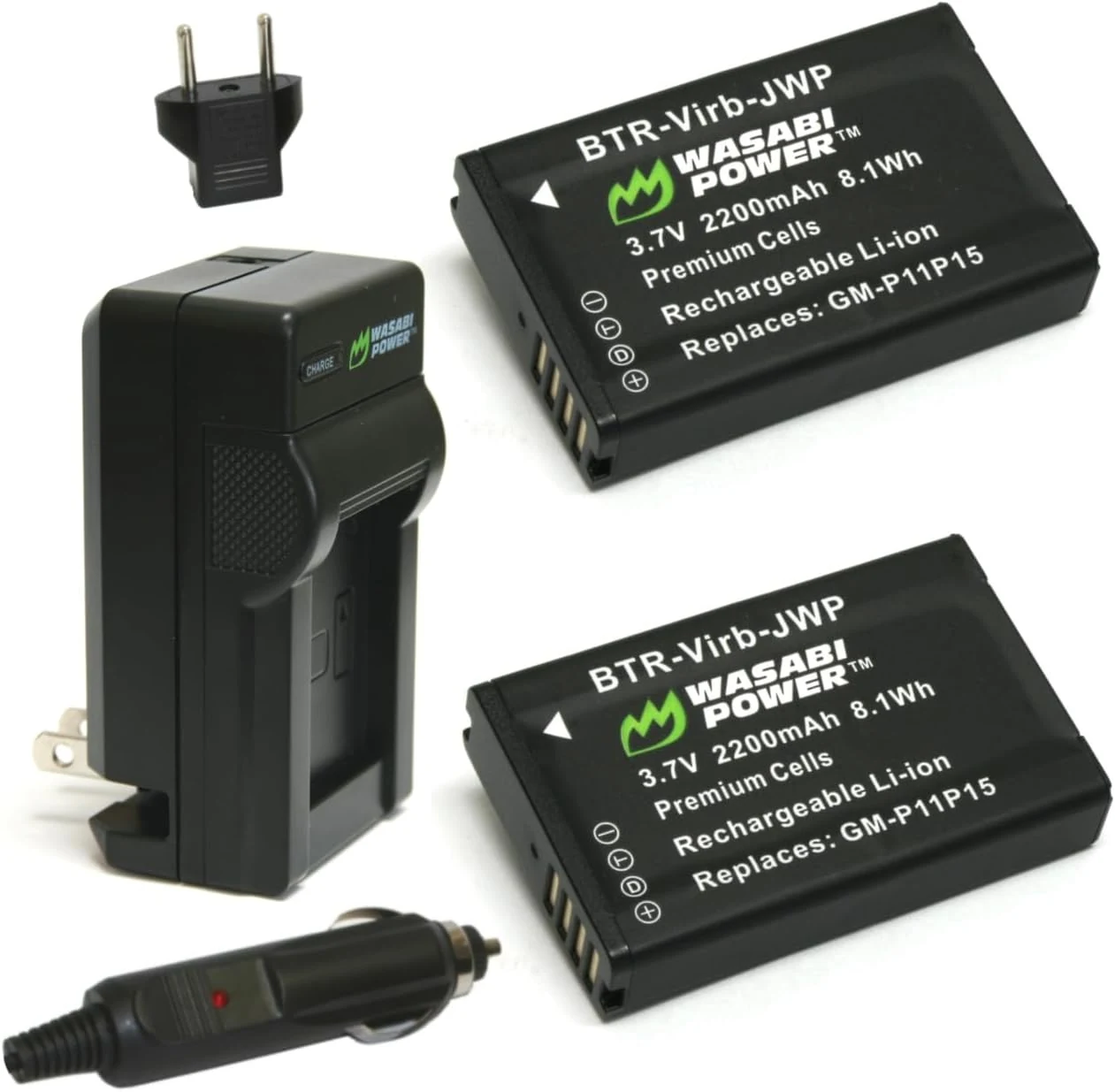 Wasabi Power Battery (2-Pack) and Charger for Garmin 010-11654-03