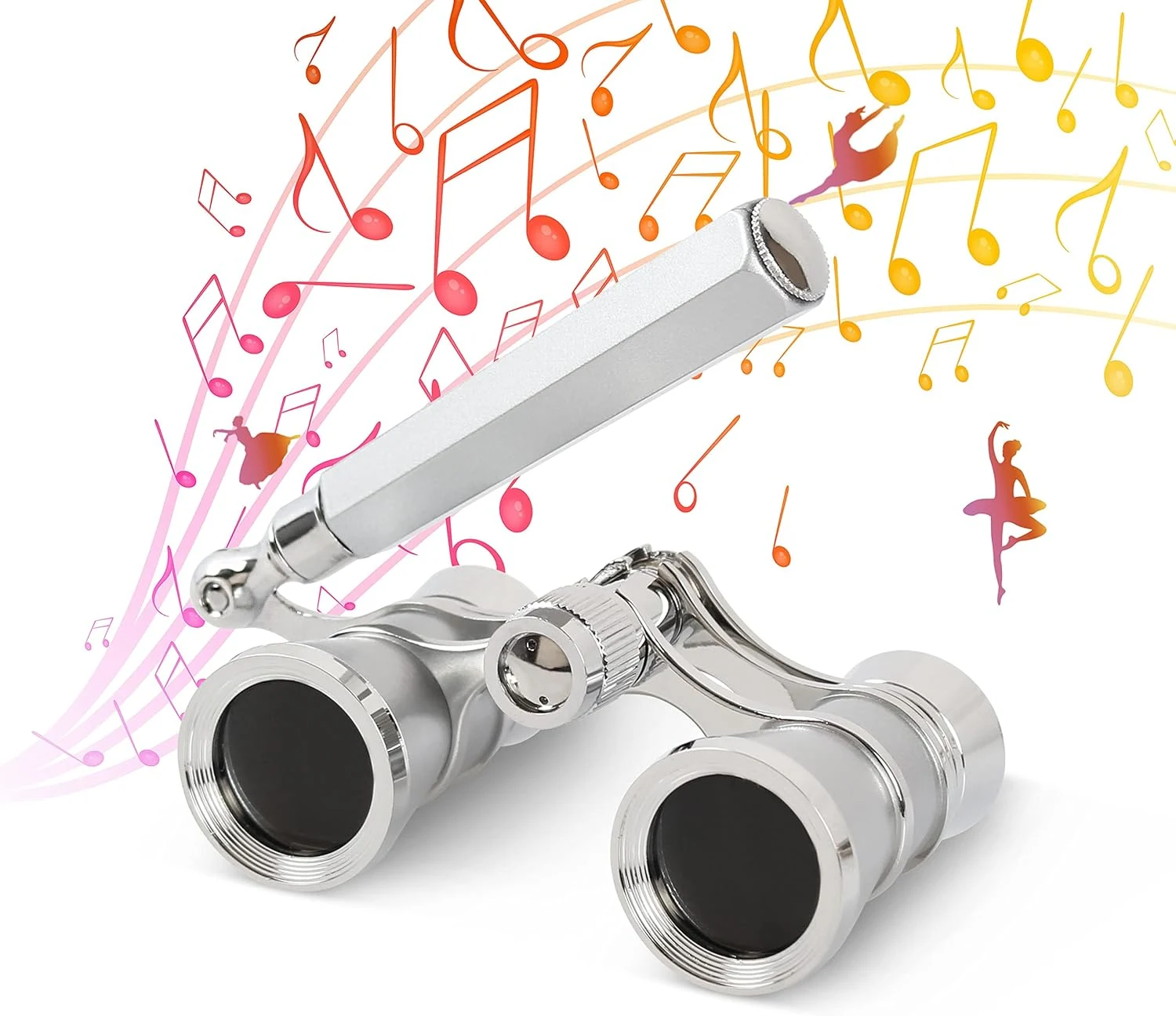 Aomekie Opera Glasses Binoculars 3X25 Lorgnette Theater Glasses Mini Binocular with Handle (Silver)