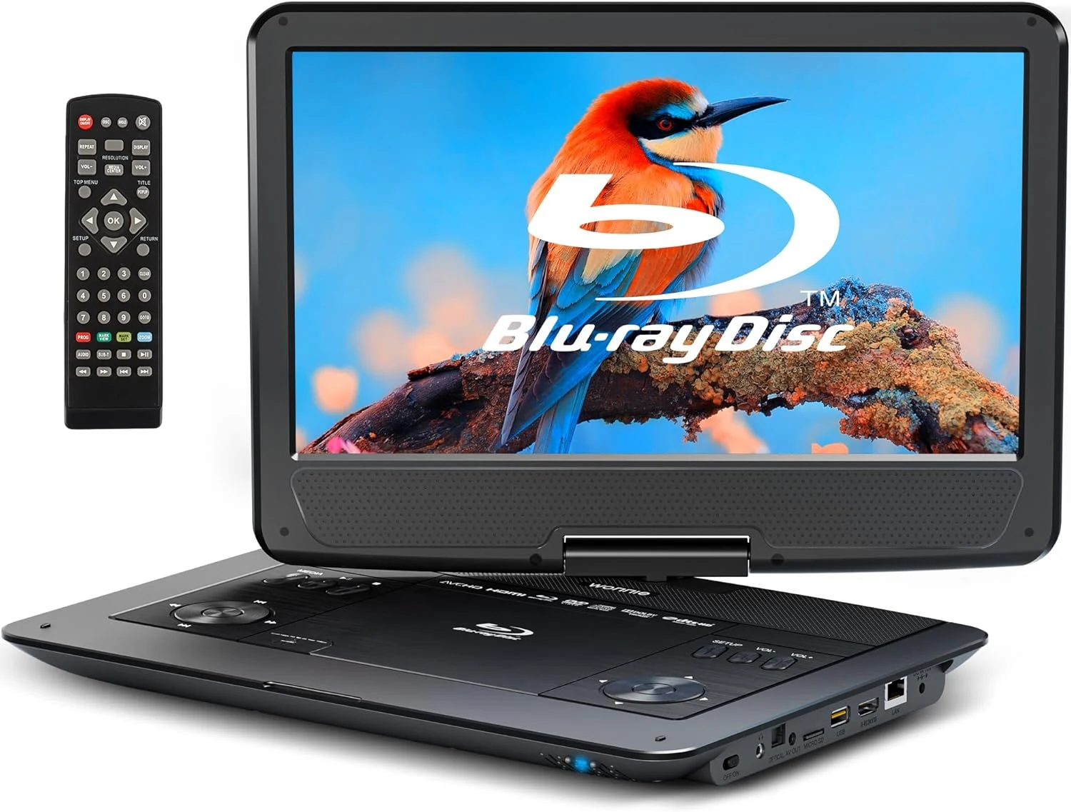 WONNIE 16.9" Portable Blu Ray Player with 14.1" 1080P Full HD Large Swivel Screen