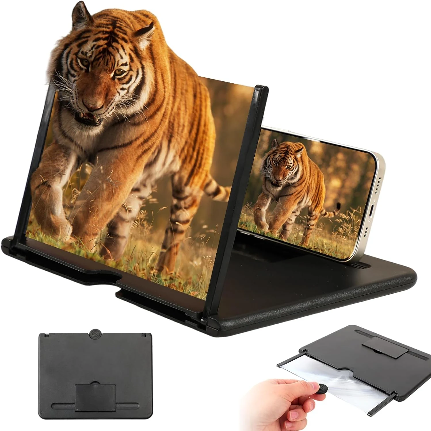 2026 Upgraded Big Screen Phone Magnifier, 3D HD Screen Amplifier with Foldable Stand (12in)