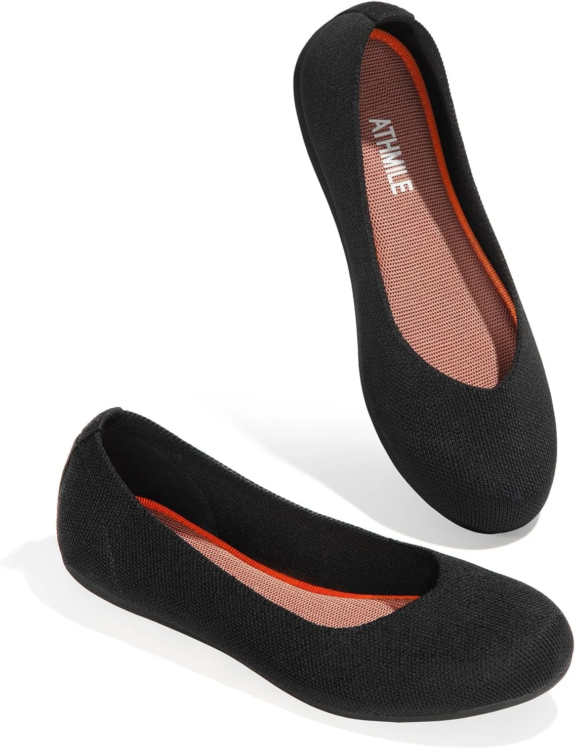 ATHMILE Women’s Flat Ballet Shoes Knit Flat Shoes for Women (Round Toe, Slip-On)