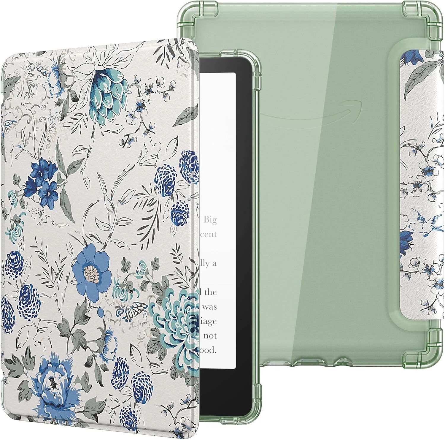 MoKo Case for 6" Kindle (11th Generation-2024/2022 Release), Ultra Clear Soft Flexible Transparent TPU Back Cover Light Shell with Auto Wake/Sleep for Kindle 11th Generation 2024, White Blue Floral