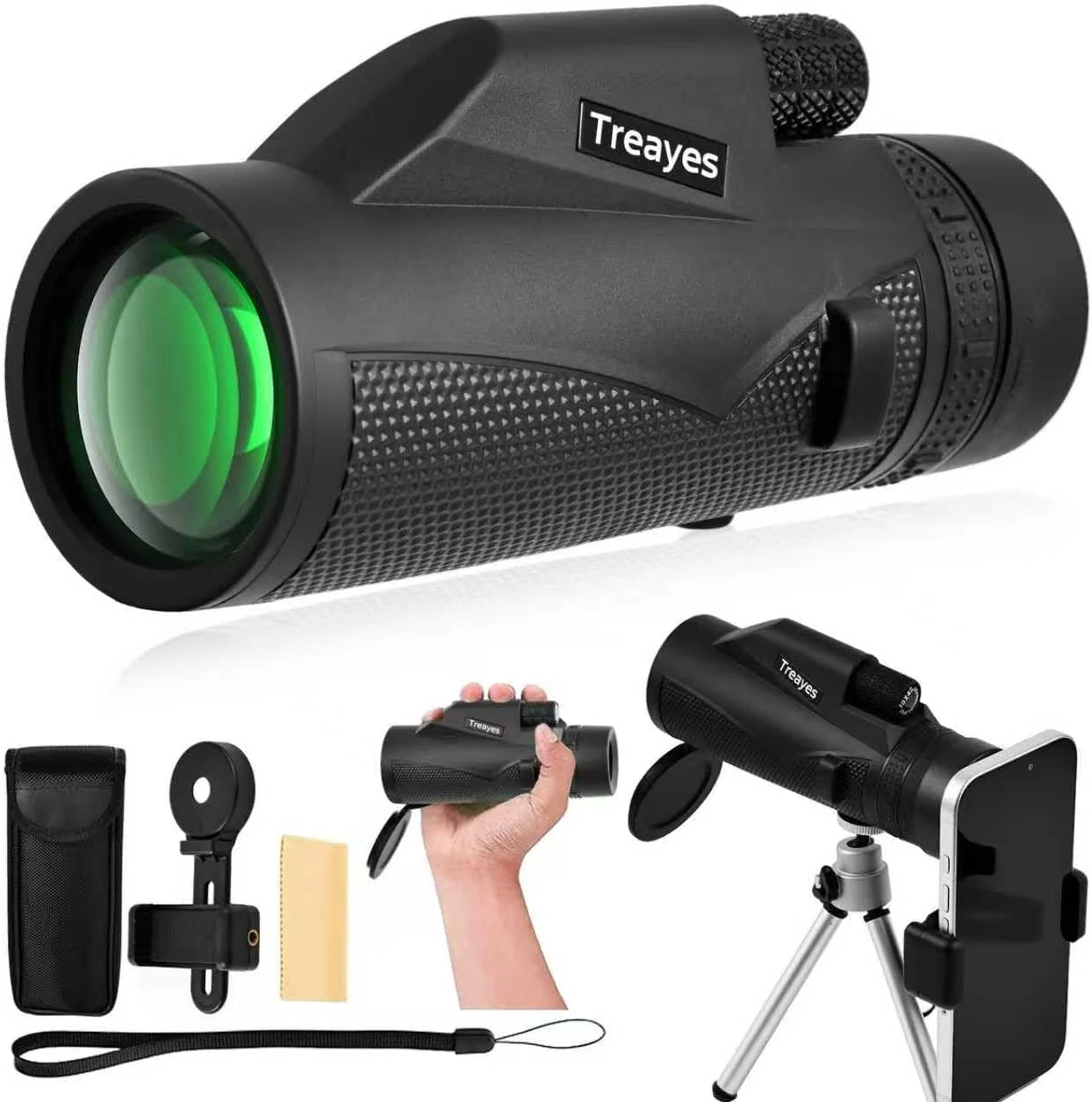 Treayes 10x42 Monocular Telescope (BAK-4, FMC, Waterproof/Fogproof, Phone Adapter)