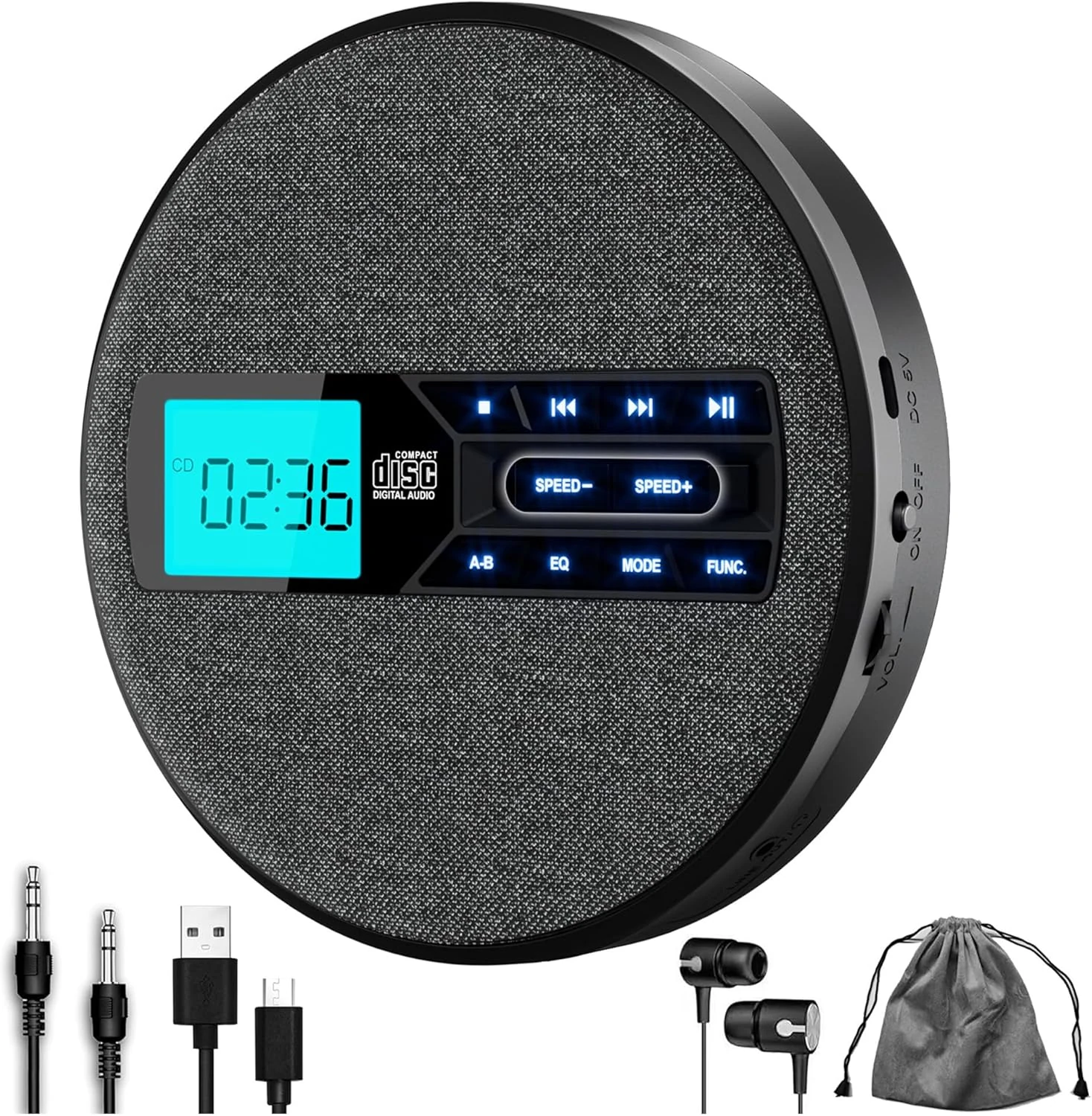 CD Player Portable, Rechargeable Portable CD Player with Dual Speakers and Anti Skip (M-Amazup)