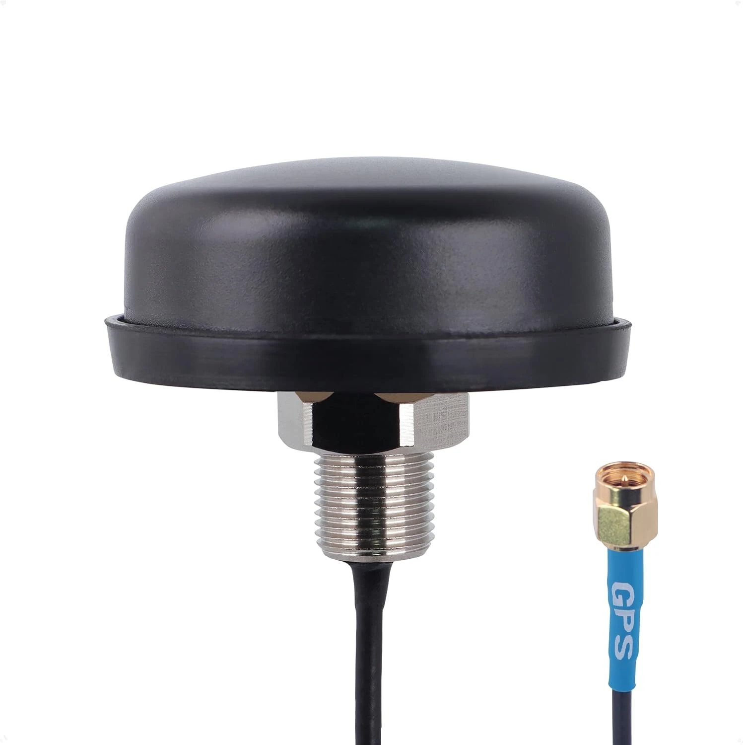 Proxicast Active/Passive GPS Antenna SMA - Through Hole Screw Mount Puck Antenna with Straight SMA Male Connector on 6 ft Coax Lead - 28 dB LNA (ANT-190-020)