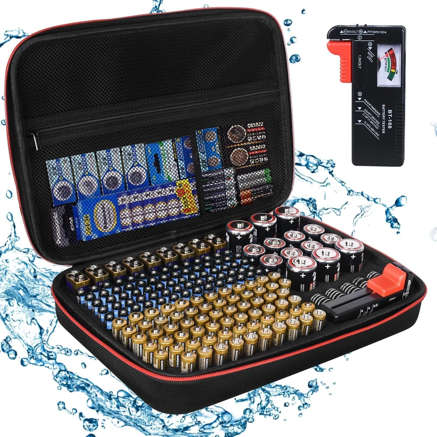 keabys Battery Organizer Holder Storage Case with Tester, Waterproof Carrying Case Bag, Battery Vault Box (199+ Batteries)