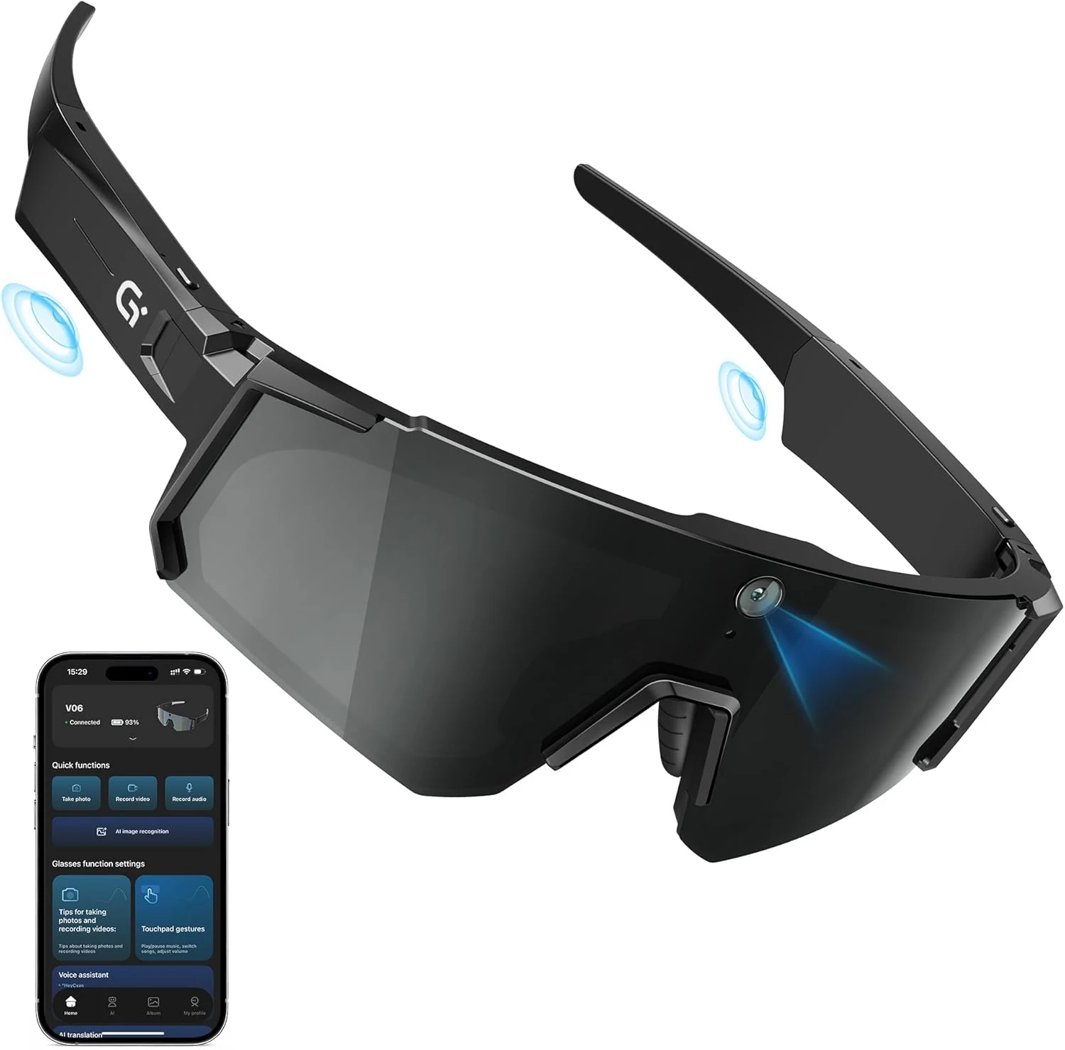 AI Ultra Pro Smart Glasses: 4K Wearable Camera with 6-Axis EIS Stabilization, ChatGPT-4o Voice Assistant, IP66 Waterproof Sport Sunglasses, Dual-Mic ENC Noise Cancelling Obsidian Gray