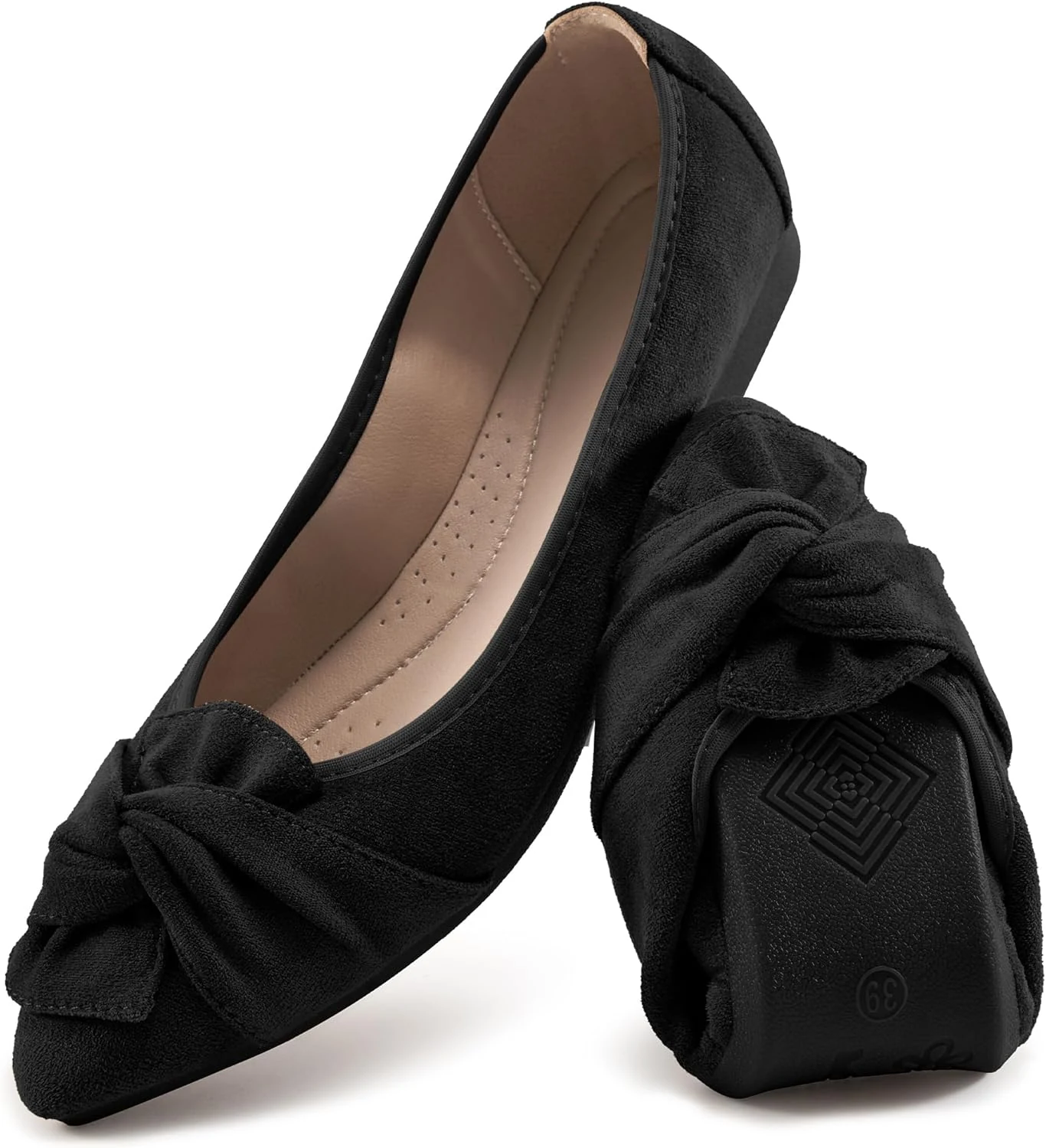 Aomigoct Comfortable Dressy Flats for Women: Cushioned Insole & Lightweight for All-Day Office Comfort - Slip On & Foldable for Working Professional with Bow
