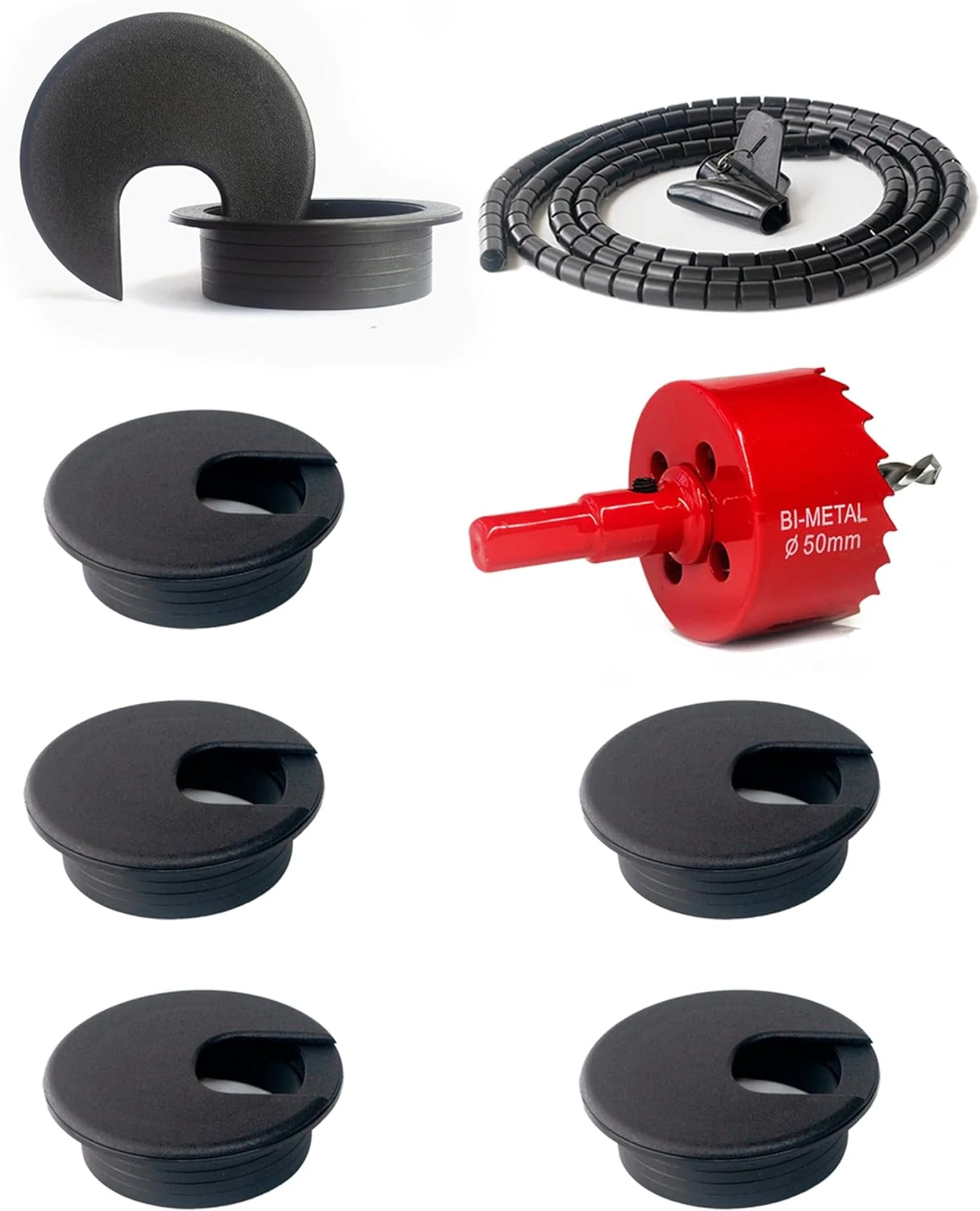 6 Pack Desk Grommet 2 Inch (50 mm) Bi-Metal Hole Saw Kit (Cable Sleeve Organizer)