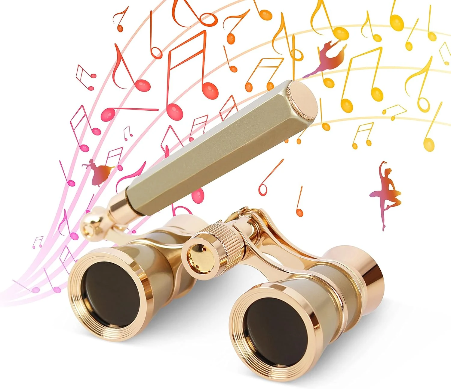 Aomekie Opera Glasses Binoculars 3X25 Theater Glasses Mini Binocular Compact with Handle (Gold)