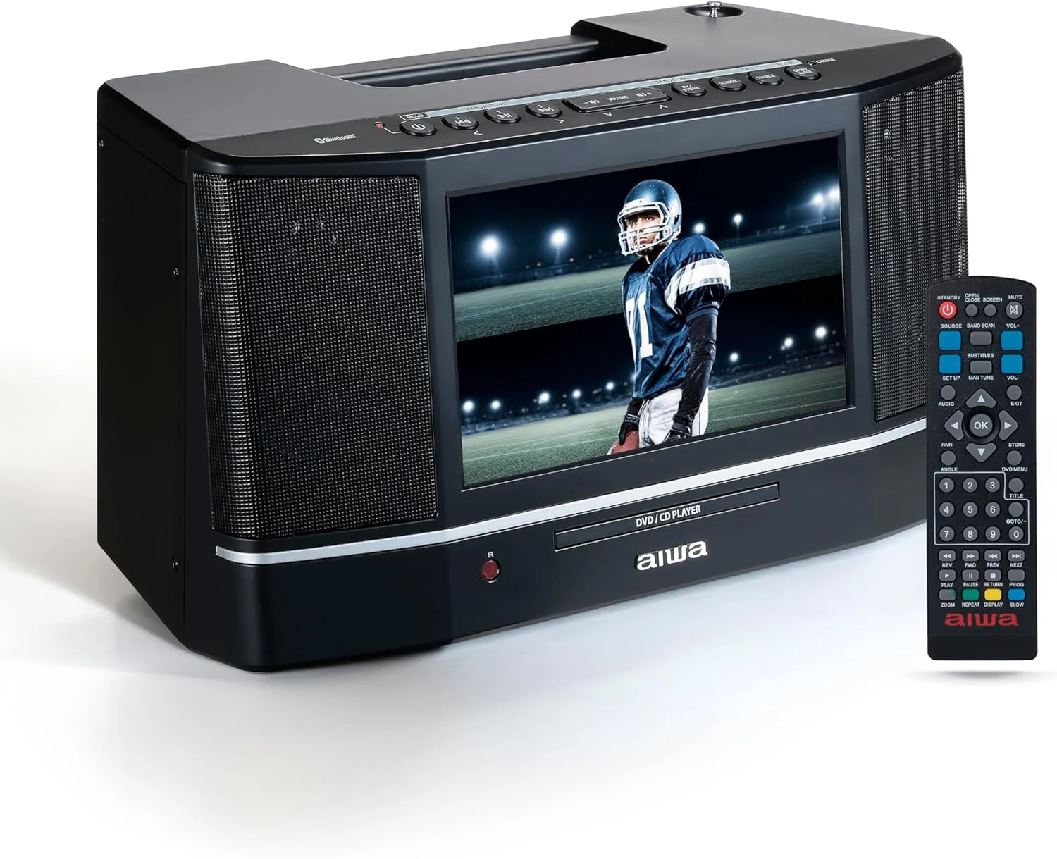 aiwa Cinema Mirror Cast Video Audio System, 10” TFT Screen, 15W Stereo, CD/DVD Player, Screen Mirroring, HDMI/USB/AV/AUX Inputs, FM Radio, Roku/Fire Stick/Google/Apple TV Compatible (Black)