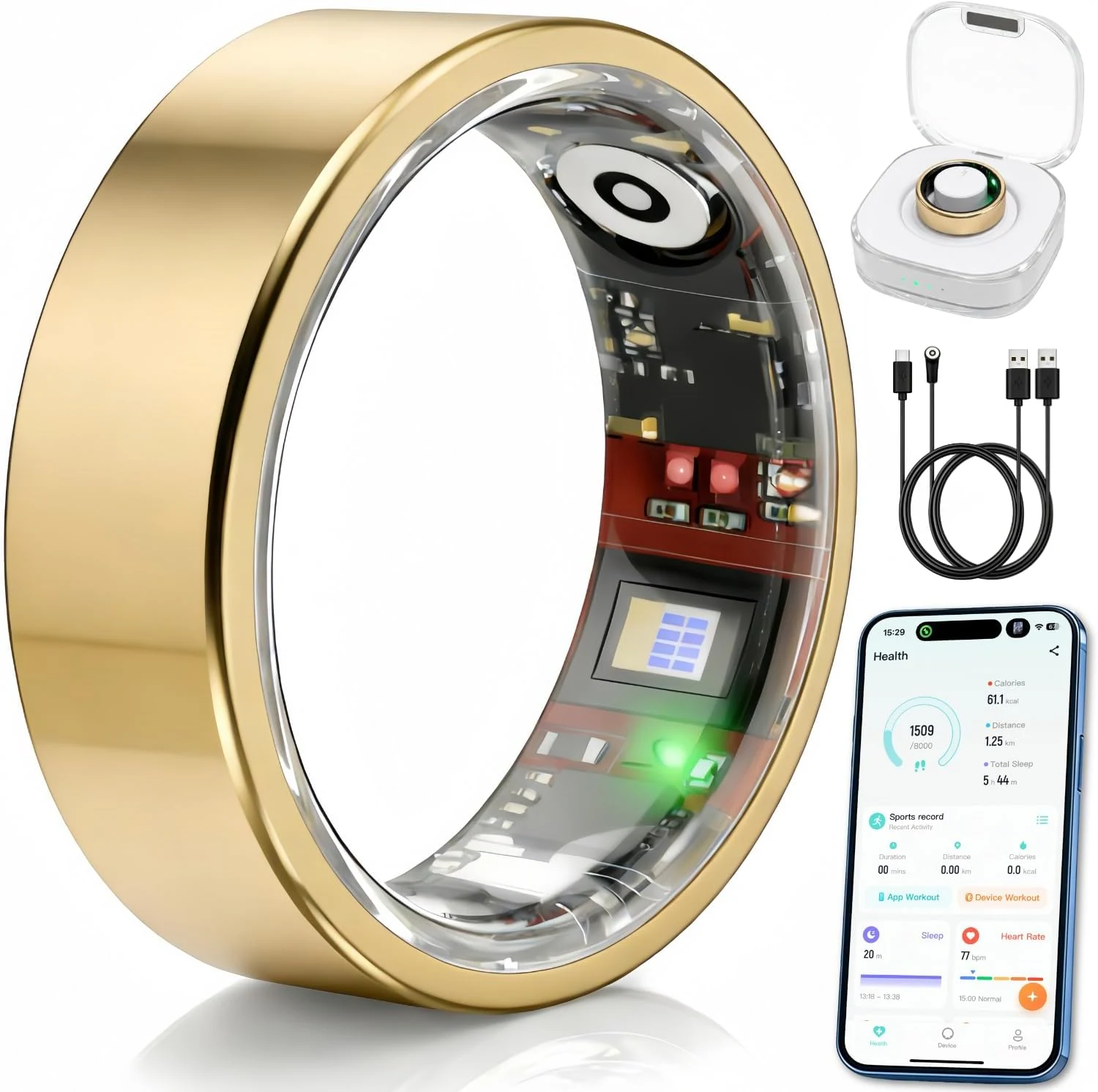 Smart Ring Health & Fitness Tracker for Men & Women – Sleep, Heart Rate & SpO₂ Monitoring, Stress & Activity Tracking, Women’s Health Support, 180+ Sports Modes, IP68 Waterproof, No Subscription Fee