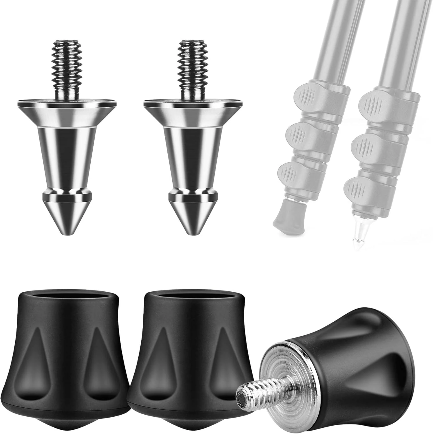 Nineigh 3 Pcs Tripod Spike Feet with 1/4"-20 Thread, Universal Anti-Slip Rubber Foot & Stainless Steel Spikes
