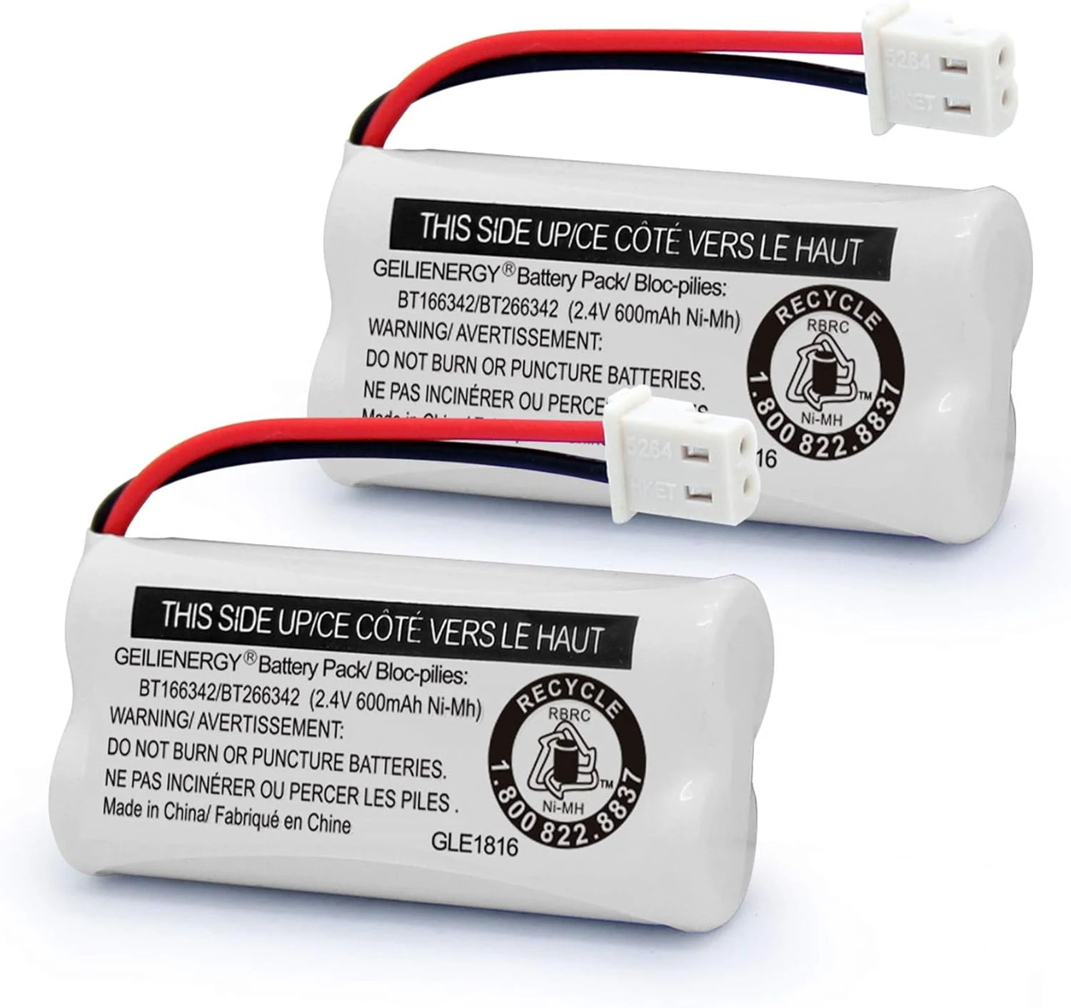 BT162342 BT262342 Battery Compatible with BT183342 BT283342 BT166342 BT266342 VTech CS6114 CS6419 CS6719 at&T EL52300 CL80111 Cordless Phone (Pack of 2)