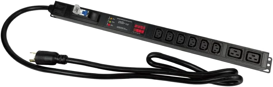 Metered-Breaker-Surge Protection PDU, 240V, L6-30P, 30A, 7200watts, (6) C13 & (2) C19 Outlets
