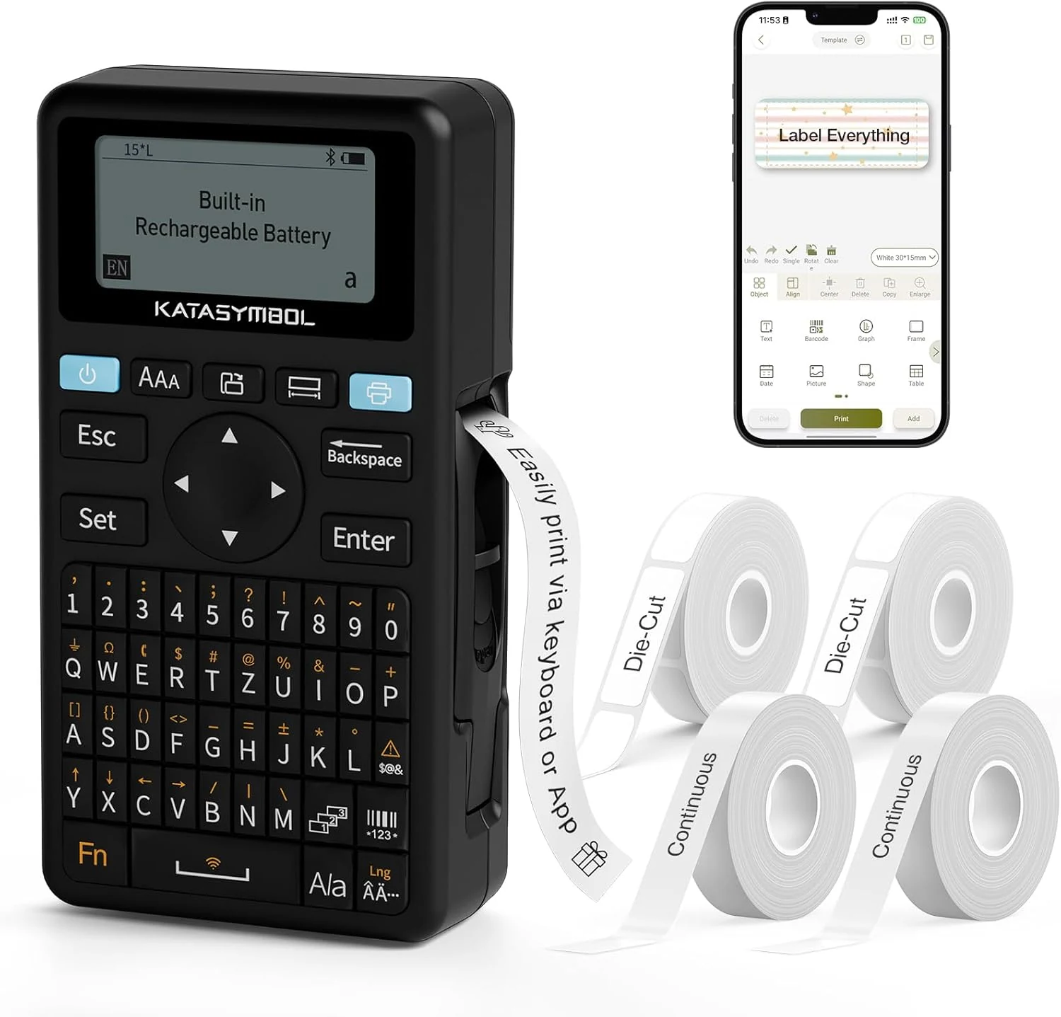 SUPVAN E11 Bluetooth Label Maker Machine with 4 Tapes, Support