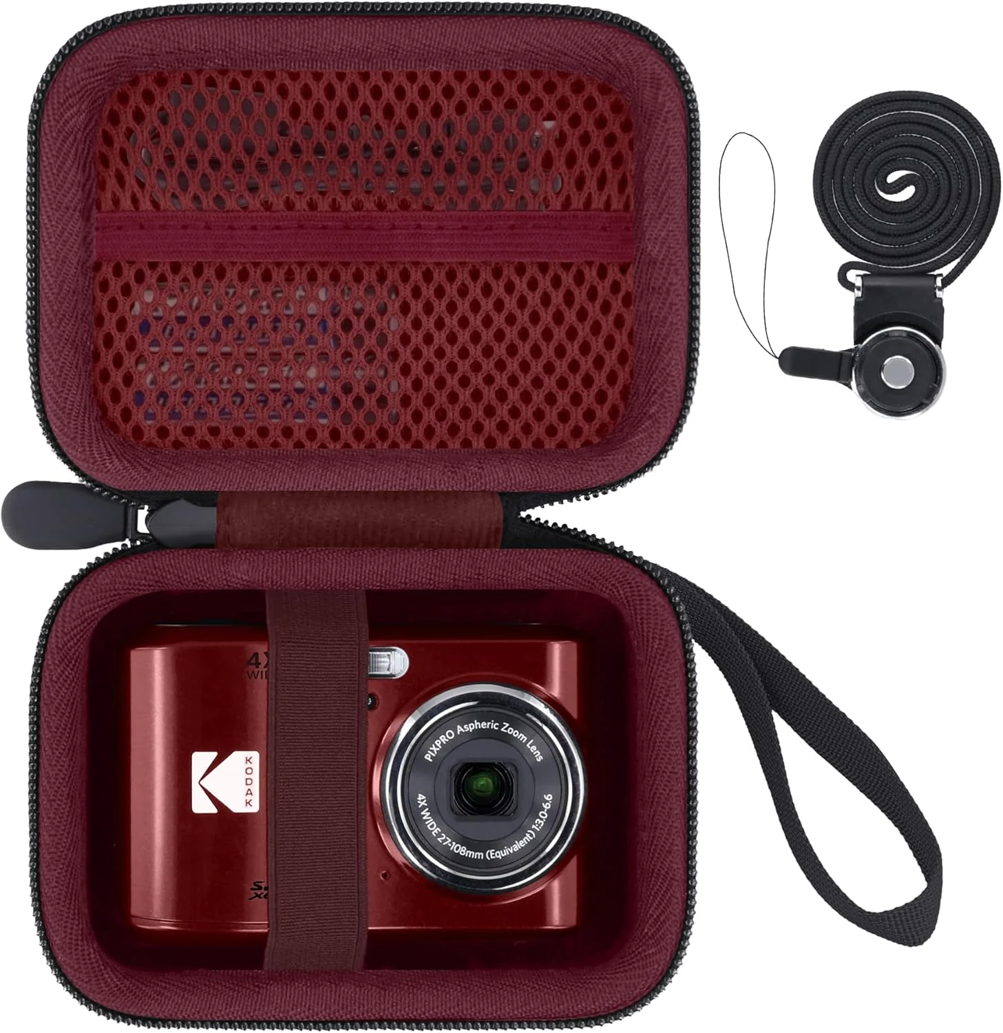 for KODAK PIXPRO Friendly Zoom FZ55/FZ45/FZ43 16MP Digital Camera Hard Carrying Storage Case (Only Red Case)