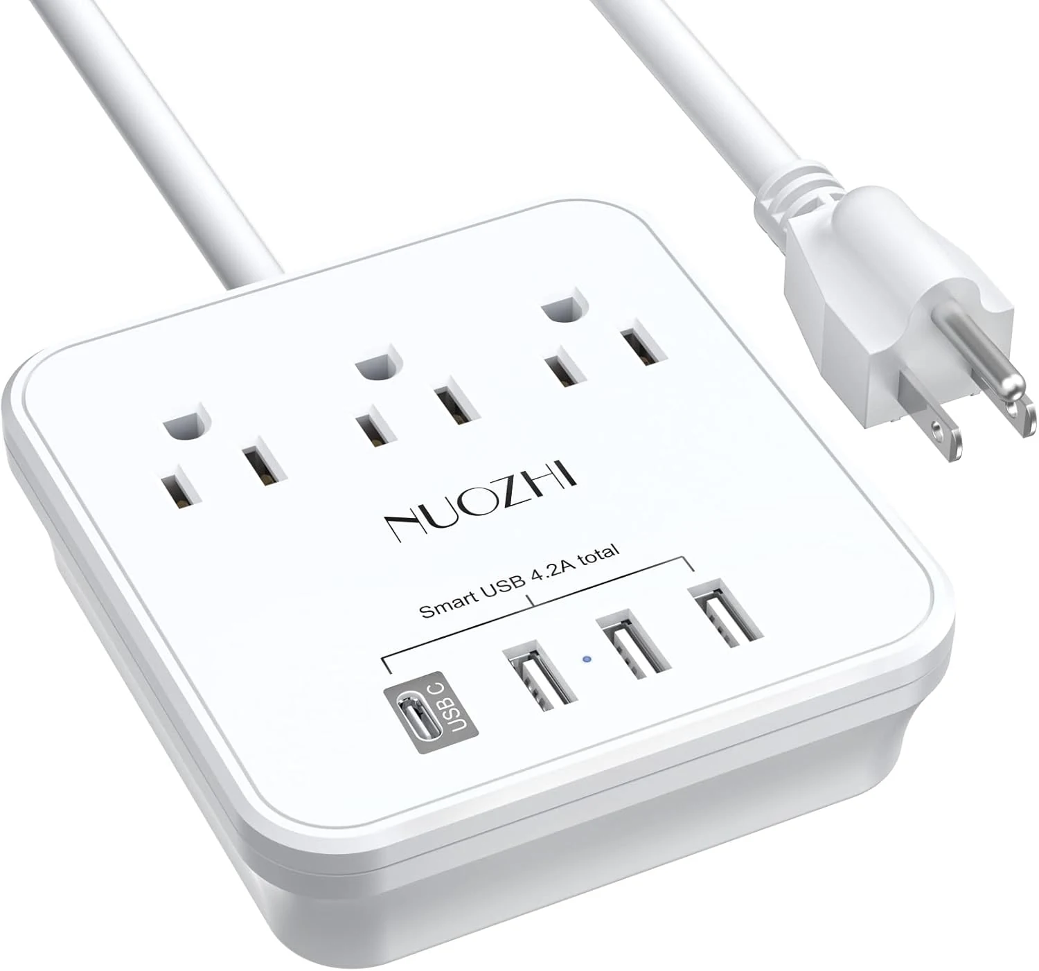 Cruise Essentials, NUOZHI 6 Ft Power Strip with 3 Outlets and 4 USB Ports(1 USB C), Non Surge Protector for Cruise Ship, Travel, Home Office, ETL Listed, White