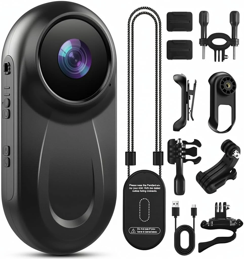 Mini Body Camera 1080P, 512G Thumb Action Camera, Vlogging Cam Portable Camcorder with 360° POV Rotate Clip & Magnetic Clip, Wearable Video Recorder for Traveling/Motorcycle/Pet Walking (No SD Card)