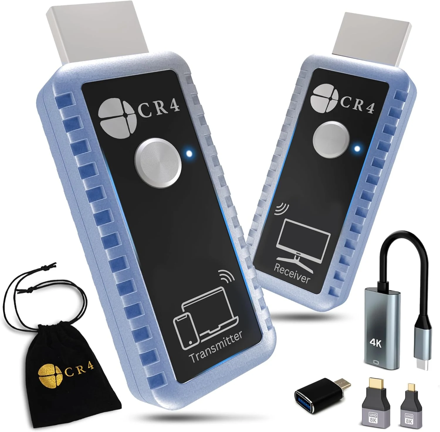 CR4 Wireless HDMI Transmitter and Receiver, Low-Latency 5G, Plug & Play, 4K In/1080P Out, Extender Kit to Stream Video/Audio from PC/Laptop/USB-C Phone to Monitor/TV (Gray)