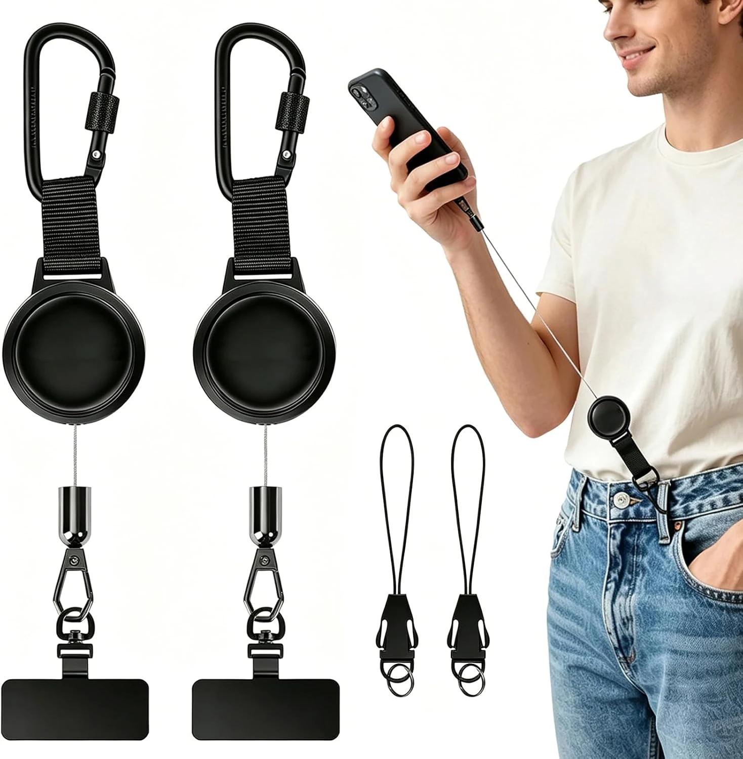 2Pack Anti theft Phone Tether, Retractable Phone Lanyard with Steel Cable, Locking Carabiner & 360° Swivel, Universal Phone Tether Tab