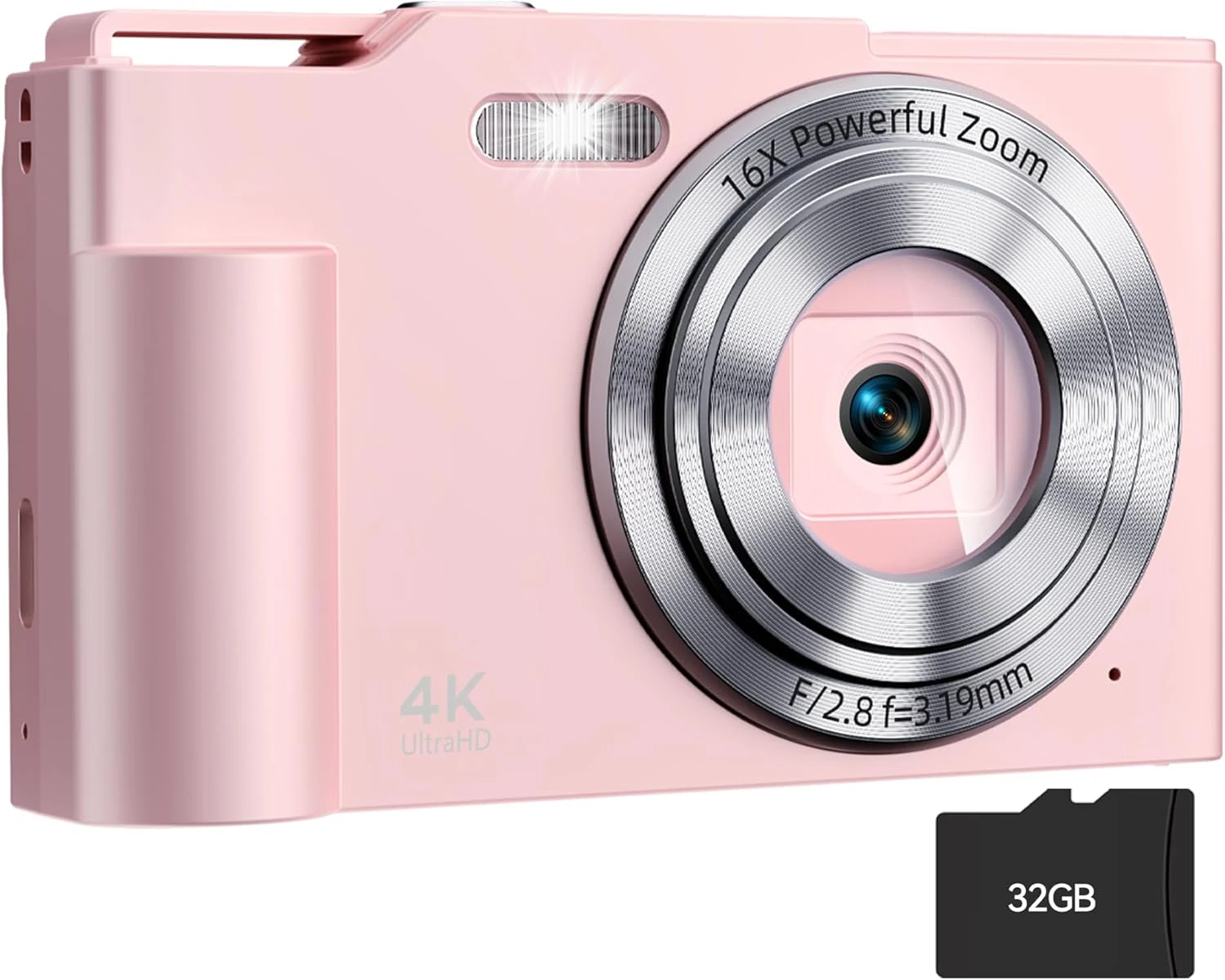 Krlun Digital Camera (Shell Pink) with FHD 4K Video, 48MP Photos, 16X Zoom and Anti Shake