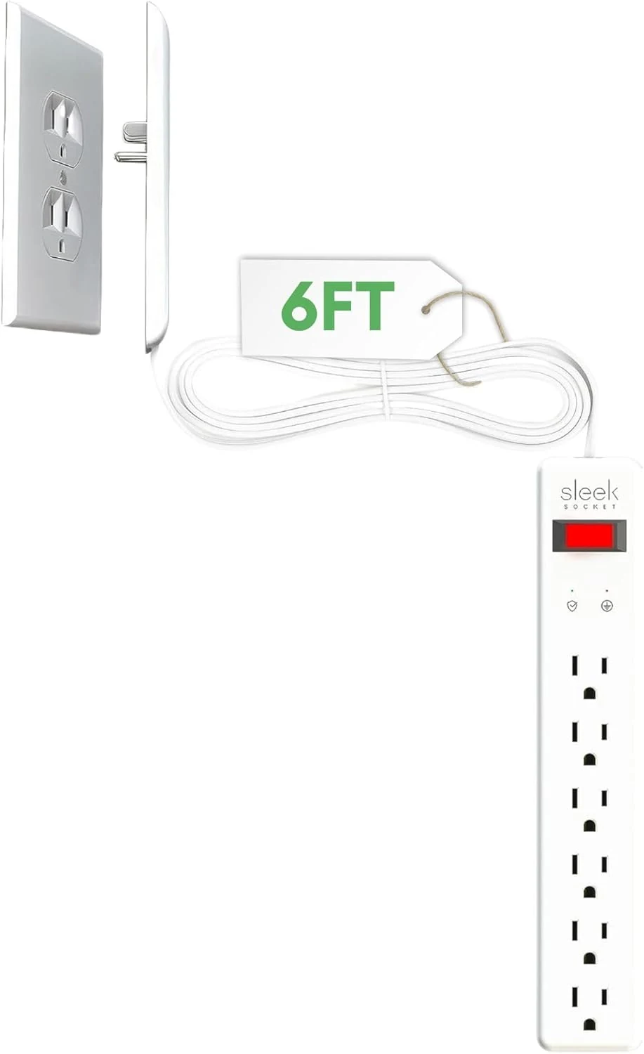 Sleek Socket Original & Patented Ultra-Thin Outlet Concealer with Cord Concealer Kit (6-Foot, 6 Outlets)
