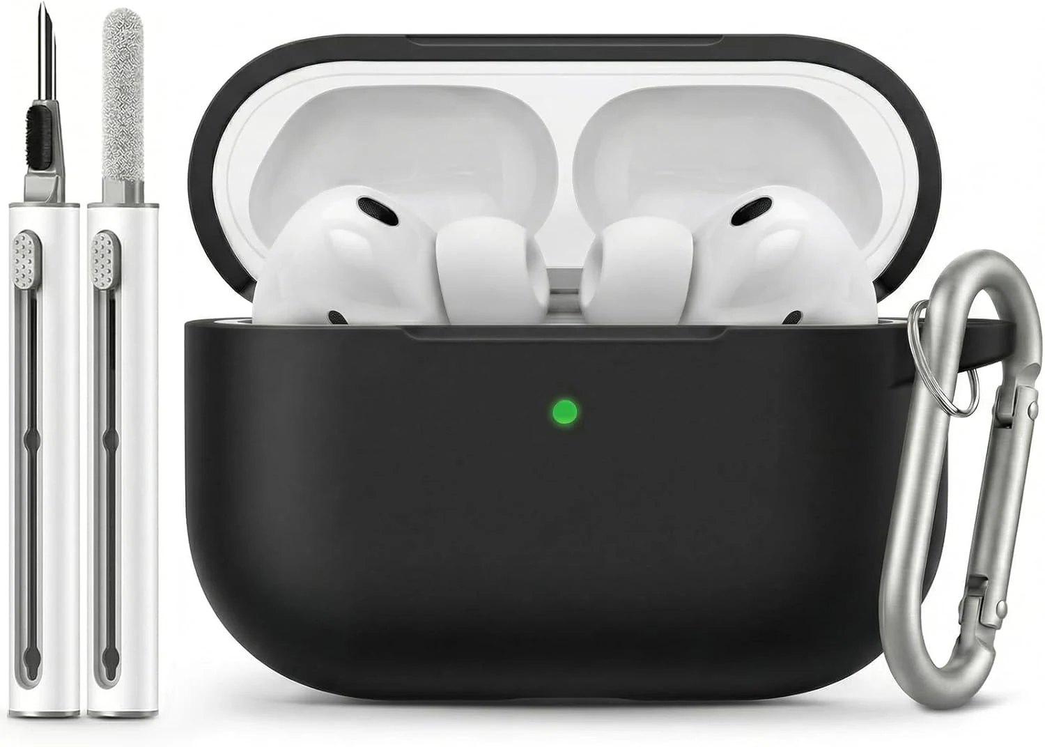 for AirPods Pro 3 Case 2025 with Cleaner Kit, Full-Coverage dustproof Soft Silicone Design for AirPods Pro 3rd Generation Comes with Keychain, Black