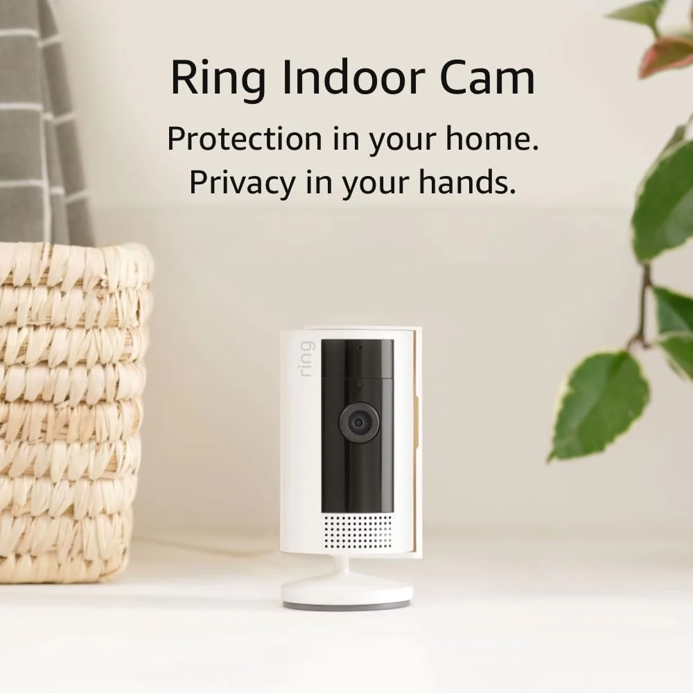 Like-New Ring Indoor Cam, Home or business security in 1080p HD video, White
