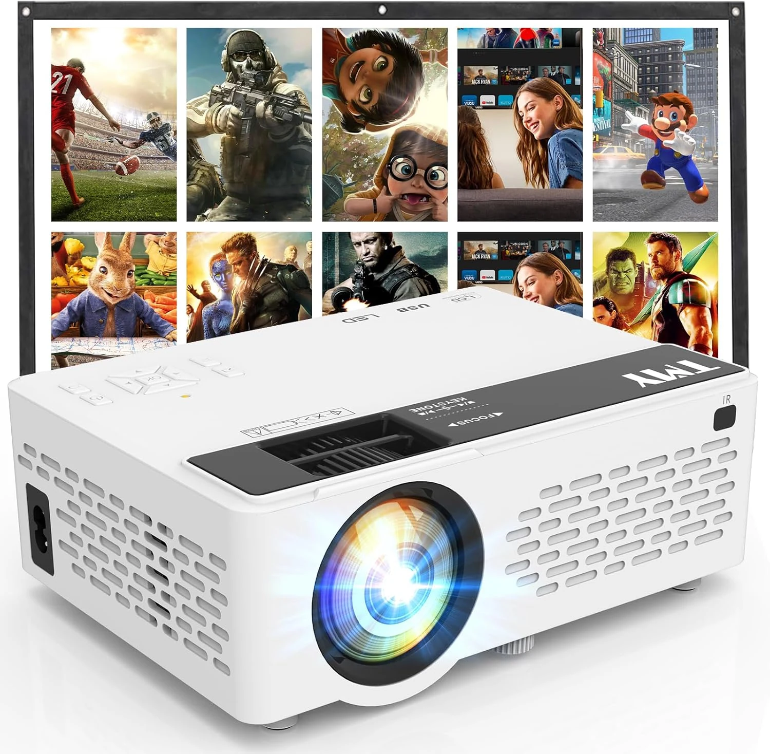 TMY 1080P Full HD Portable Mini Projector, Bluetooth Movie Projector
