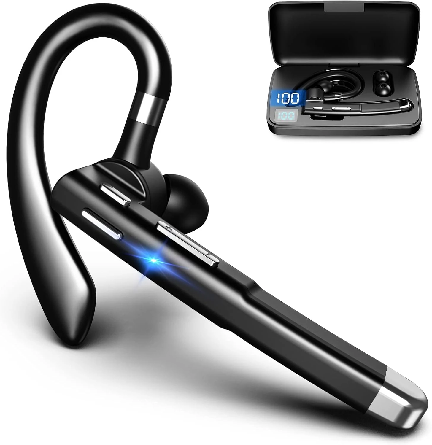 Hsility Bluetooth Headset for Work 500Hrs Standby Time with Charging Case 270 Degrees Rotatable Microphone with LED