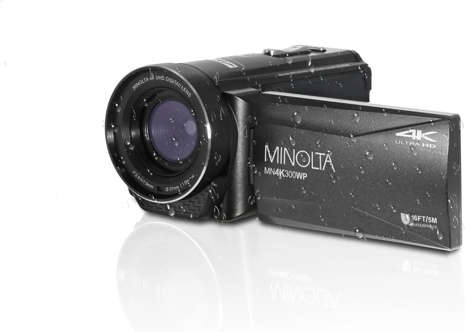 Minolta Waterproof Camcorder – 4K Ultra HD Video, 56MP Photos, 18X Zoom, 3-inch LCD Screen, Time Lapse, Loop Recording, Photo Burst, Anti-Shake, Webcam Mode, HDMI/USB (Black)